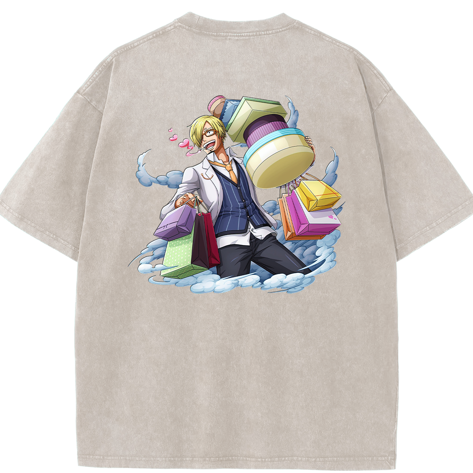 （画像用） ワンピース サンジ ONE PIECE Sanji 綿100% ヴィンテージ風 半袖Tシャツ（背面プリント）