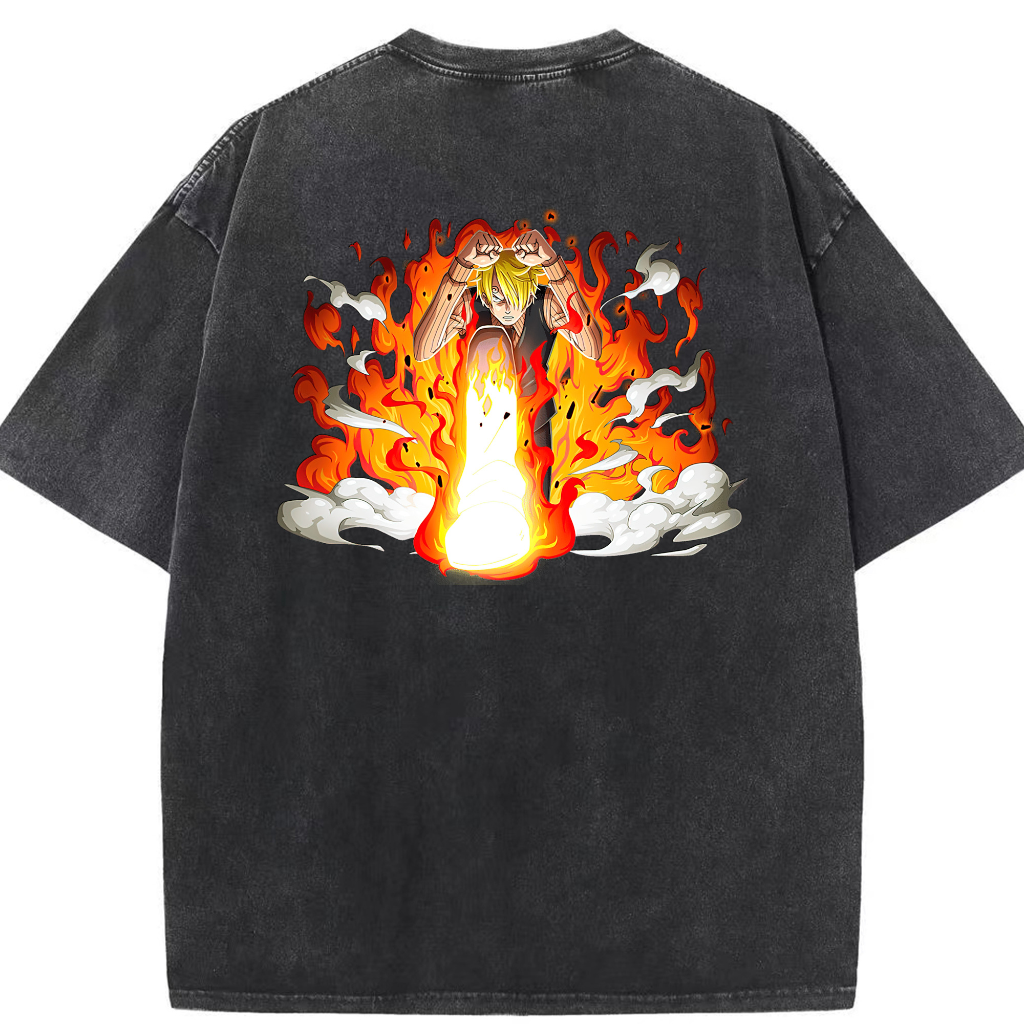 （画像用） ワンピース サンジ ONE PIECE Sanji 綿100% ヴィンテージ風 半袖Tシャツ（背面プリント）