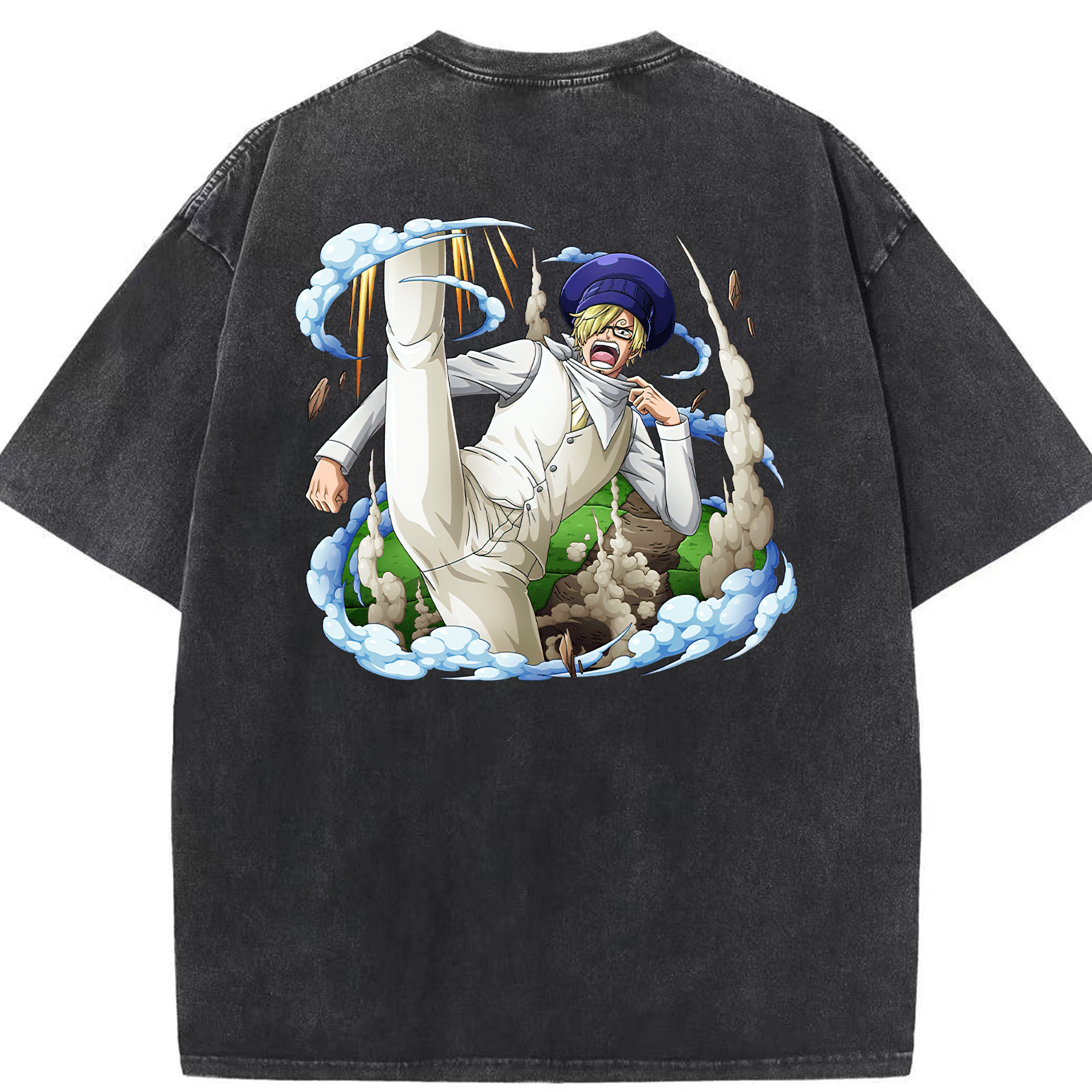 （画像用） ワンピース サンジ ONE PIECE Sanji 綿100% ヴィンテージ風 半袖Tシャツ（背面プリント）