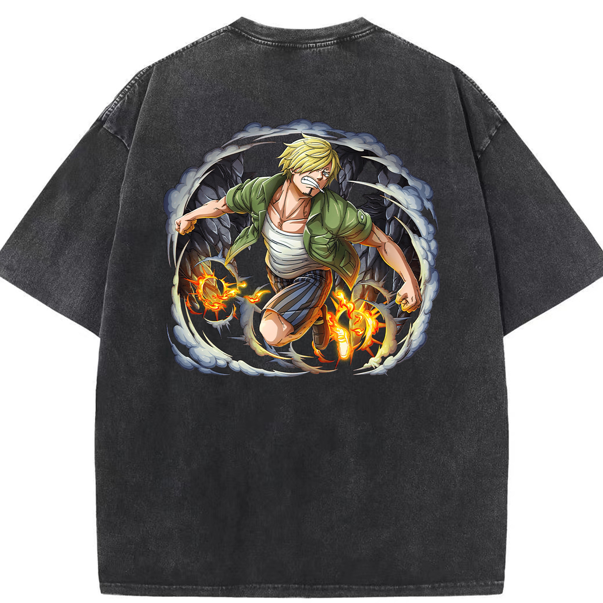 （画像用） ワンピース サンジ ONE PIECE Sanji 綿100% ヴィンテージ風 半袖Tシャツ（背面プリント）