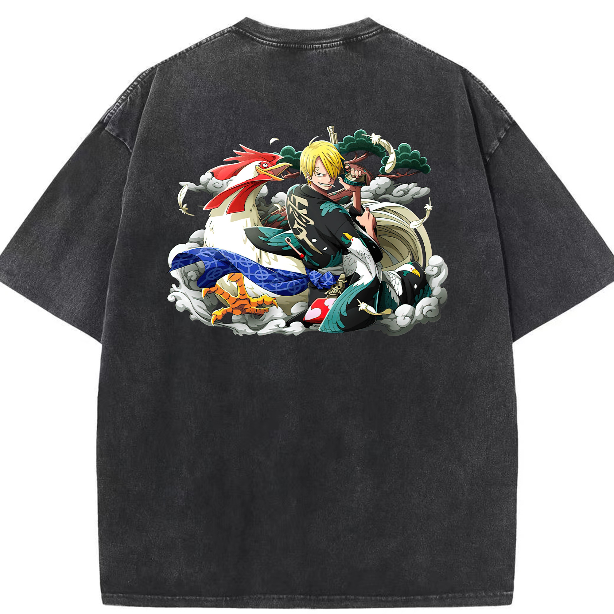 （画像用） ワンピース サンジ ONE PIECE Sanji 綿100% ヴィンテージ風 半袖Tシャツ（背面プリント）