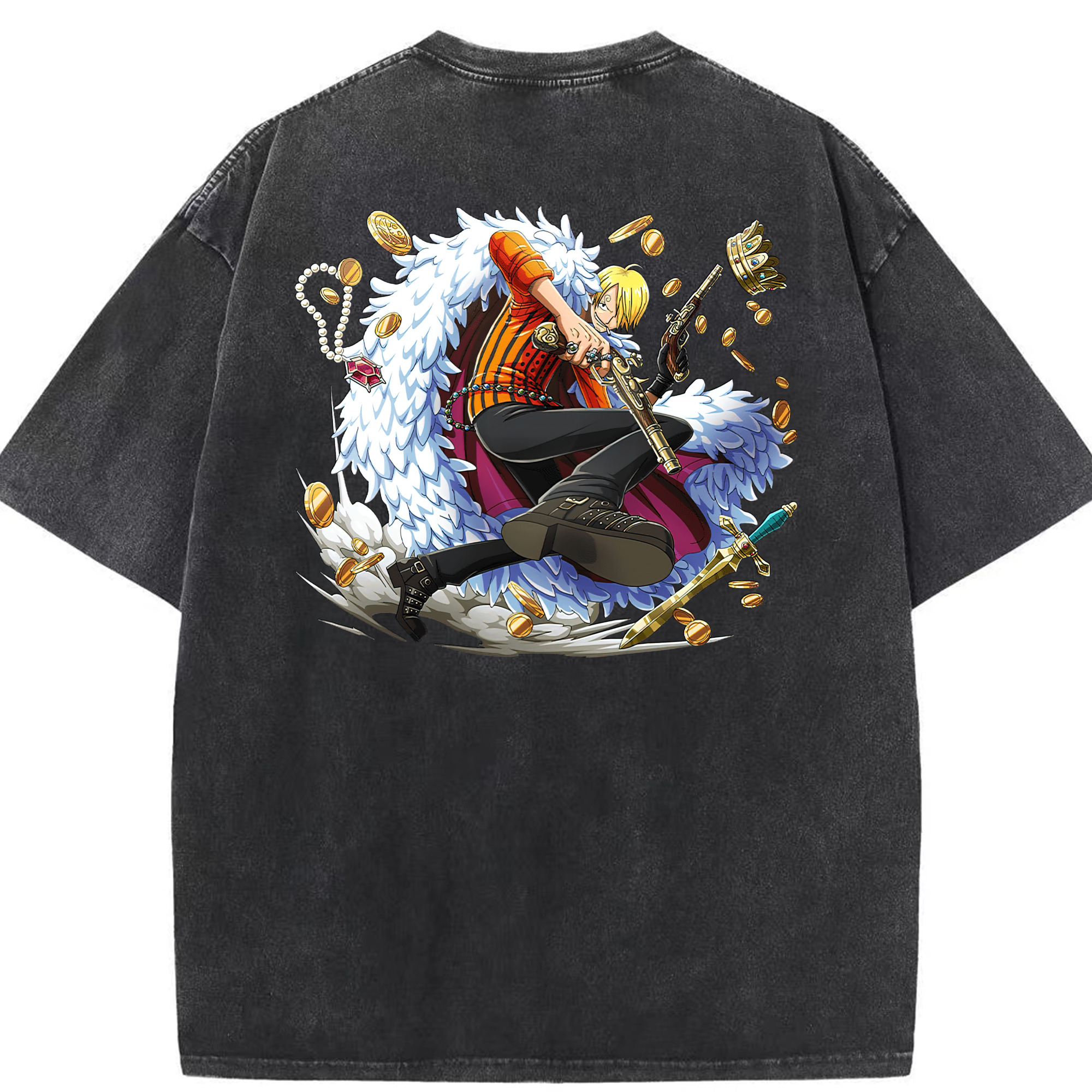 （画像用） ワンピース サンジ ONE PIECE Sanji 綿100% ヴィンテージ風 半袖Tシャツ（背面プリント）