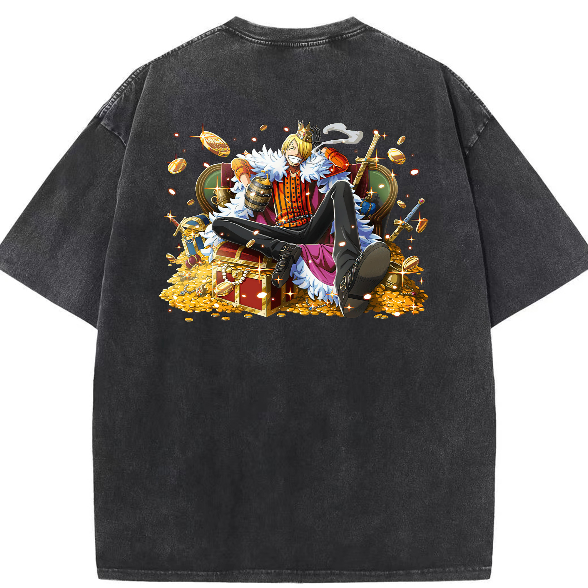 （画像用） ワンピース サンジ ONE PIECE Sanji 綿100% ヴィンテージ風 半袖Tシャツ（背面プリント）
