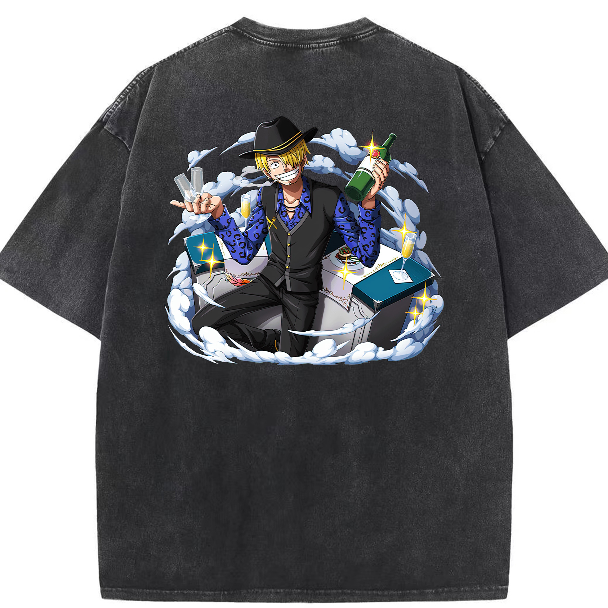 （画像用） ワンピース サンジ ONE PIECE Sanji 綿100% ヴィンテージ風 半袖Tシャツ（背面プリント）