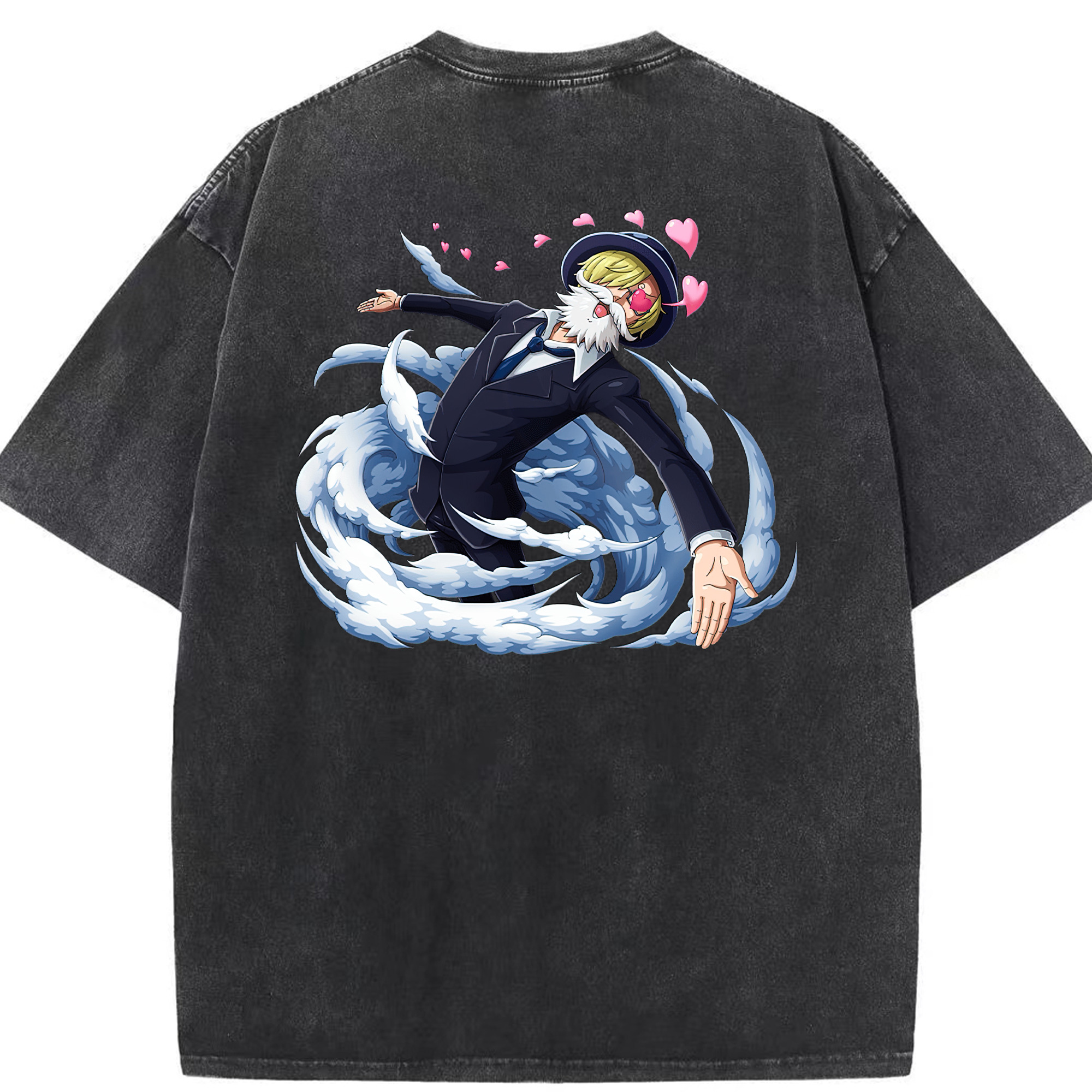 （画像用） ワンピース サンジ ONE PIECE Sanji 綿100% ヴィンテージ風 半袖Tシャツ（背面プリント）