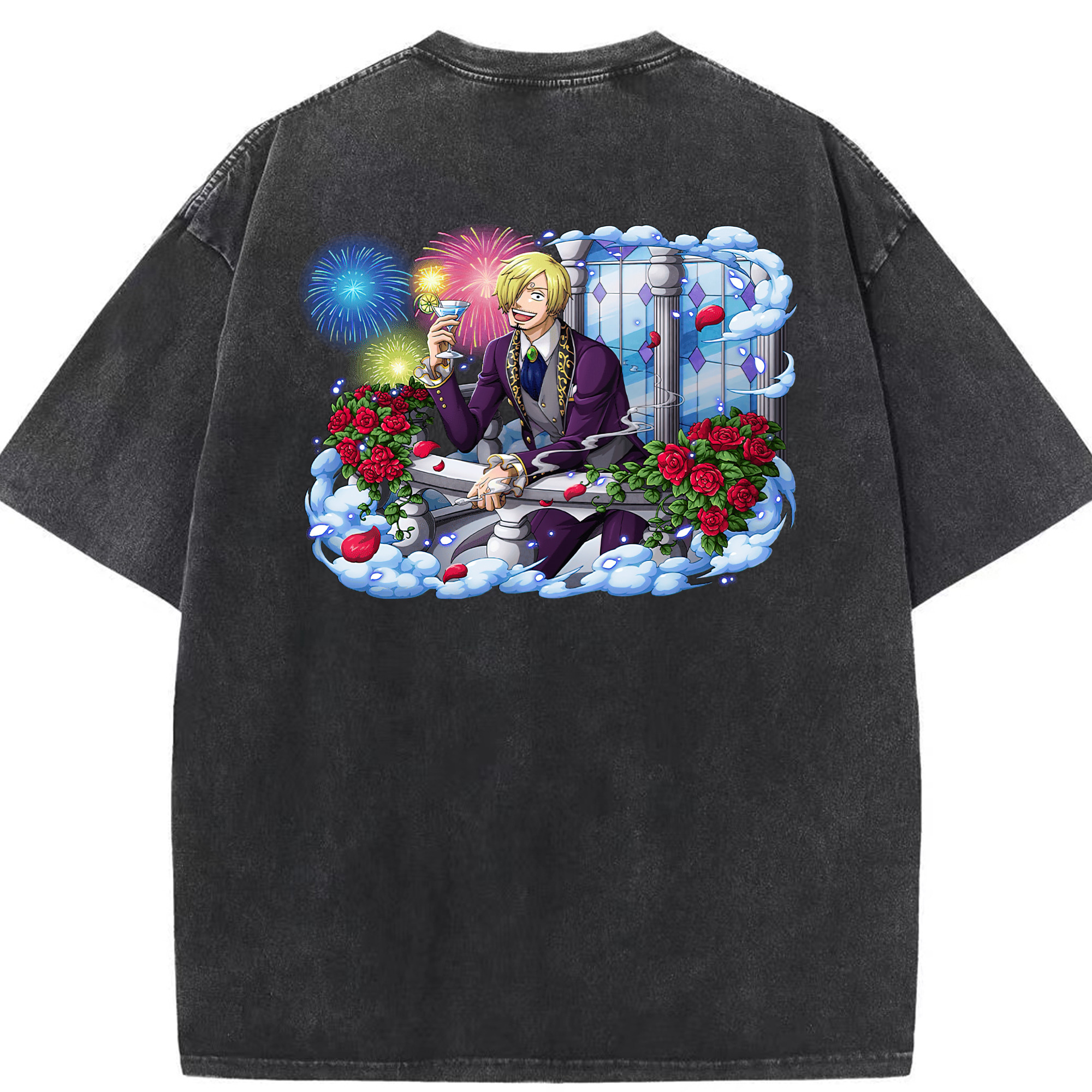 （画像用） ワンピース サンジ ONE PIECE Sanji 綿100% ヴィンテージ風 半袖Tシャツ（背面プリント）