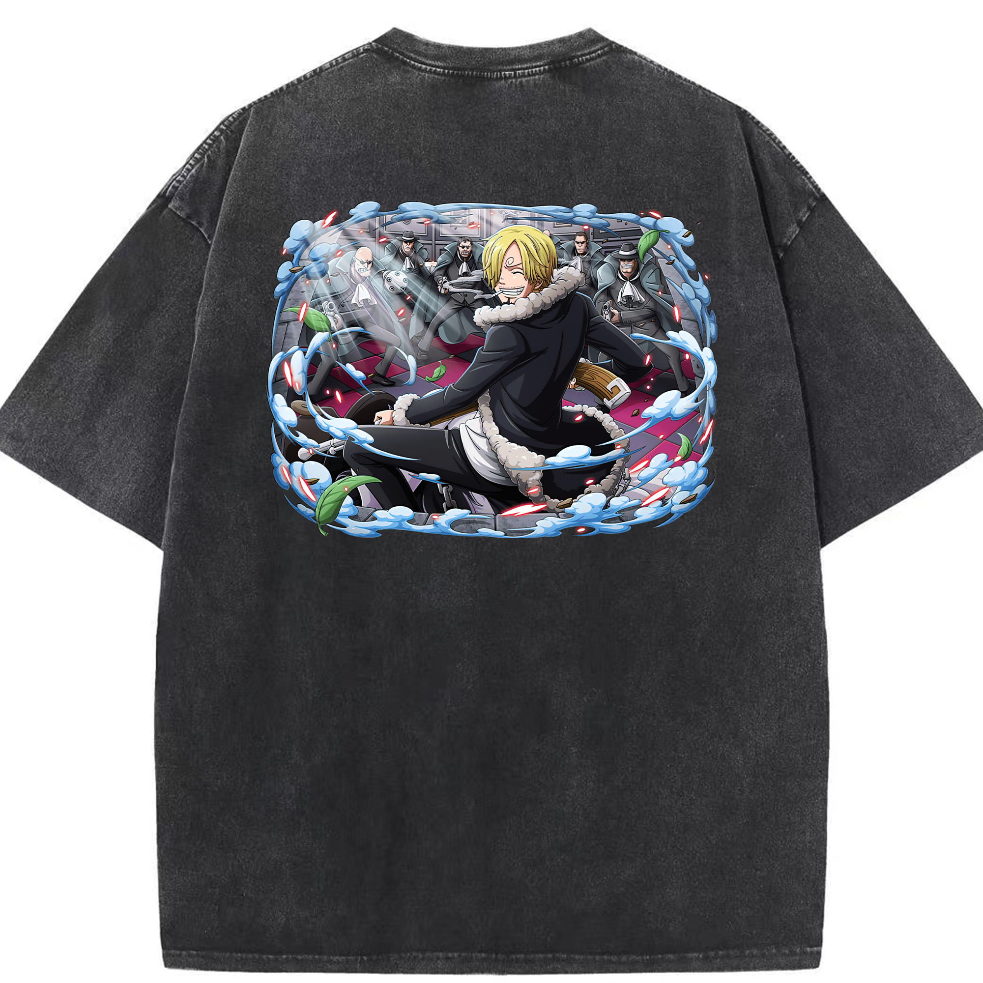 （画像用） ワンピース サンジ ONE PIECE Sanji 綿100% ヴィンテージ風 半袖Tシャツ（背面プリント）