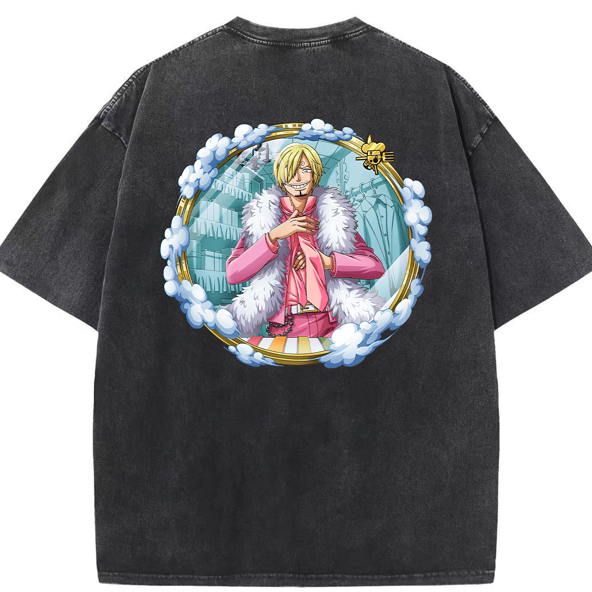 （画像用） ワンピース サンジ ONE PIECE Sanji 綿100% ヴィンテージ風 半袖Tシャツ（背面プリント）