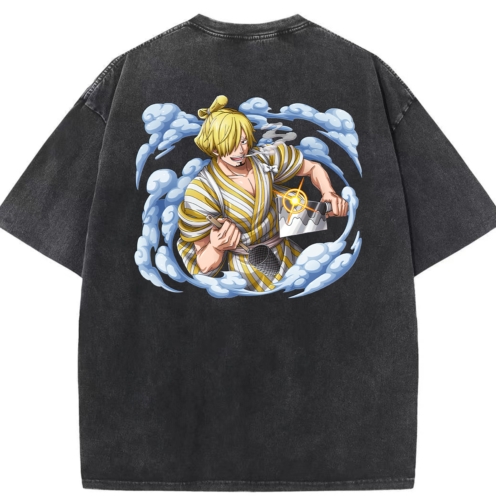（画像用） ワンピース サンジ ONE PIECE Sanji 綿100% ヴィンテージ風 半袖Tシャツ（背面プリント）