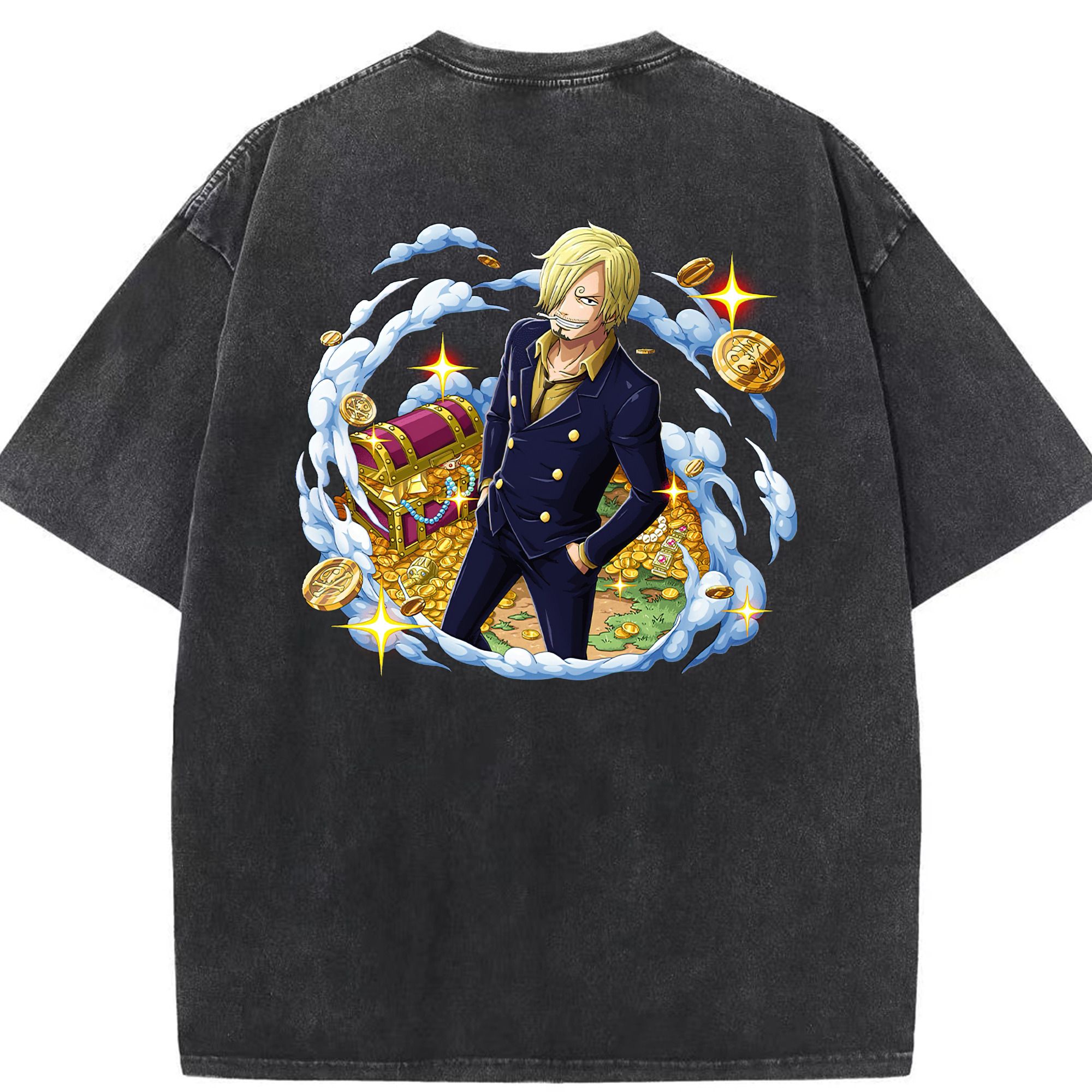 （画像用） ワンピース サンジ ONE PIECE Sanji 綿100% ヴィンテージ風 半袖Tシャツ（背面プリント）