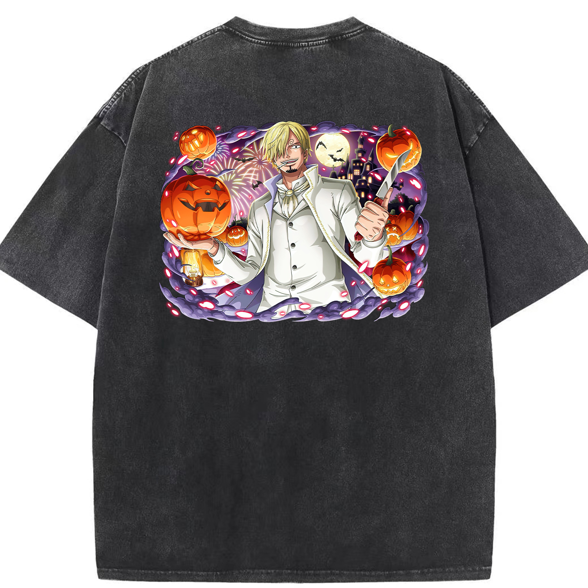 （画像用） ワンピース サンジ ONE PIECE Sanji 綿100% ヴィンテージ風 半袖Tシャツ（背面プリント）