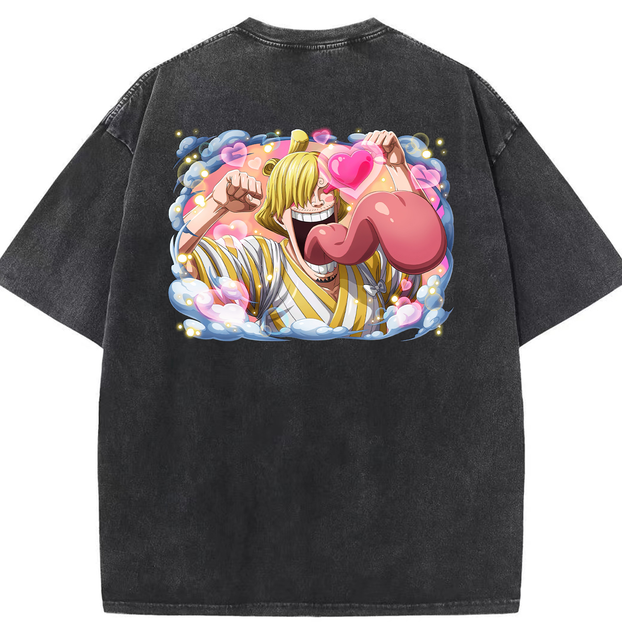 （画像用） ワンピース サンジ ONE PIECE Sanji 綿100% ヴィンテージ風 半袖Tシャツ（背面プリント）