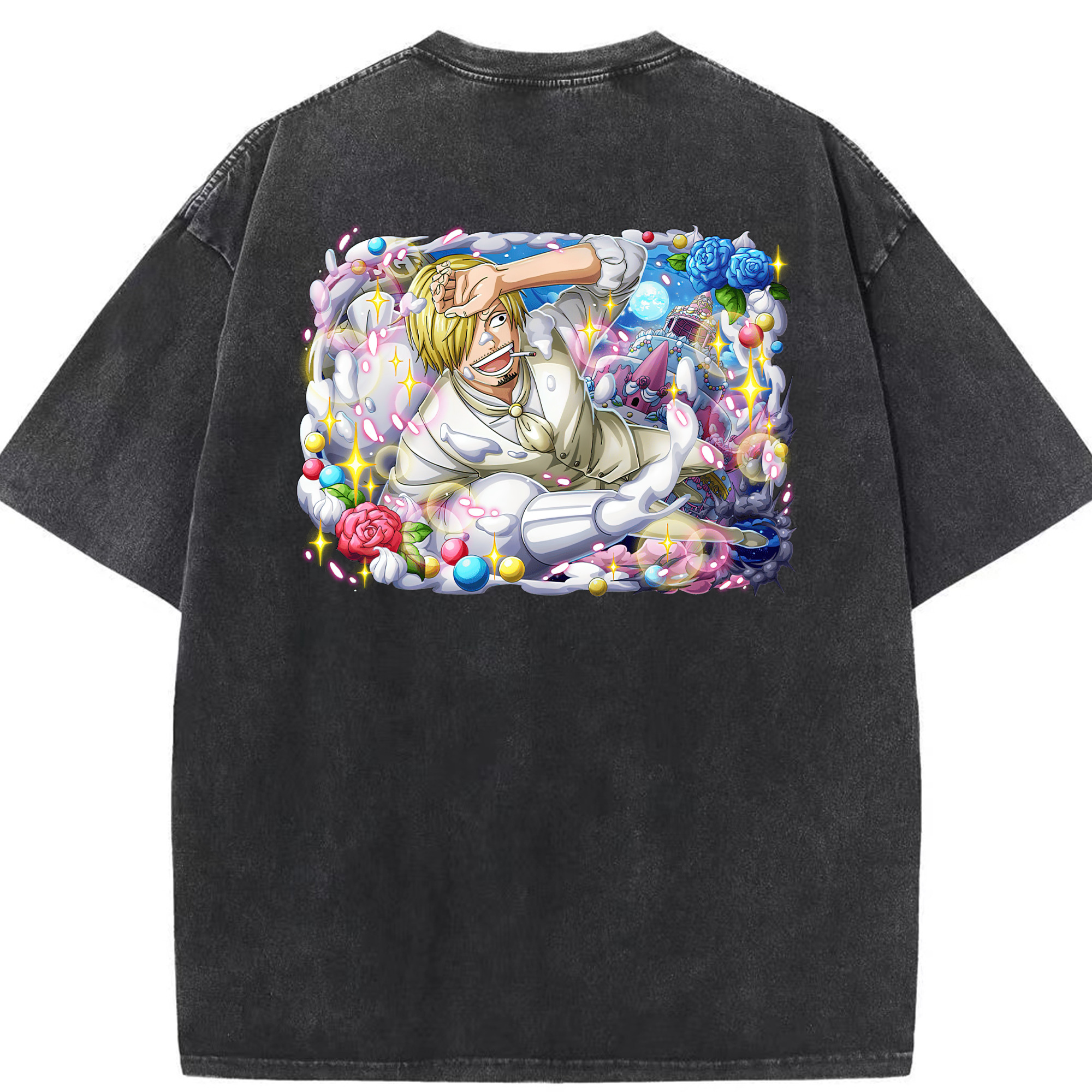 （画像用） ワンピース サンジ ONE PIECE Sanji 綿100% ヴィンテージ風 半袖Tシャツ（背面プリント）