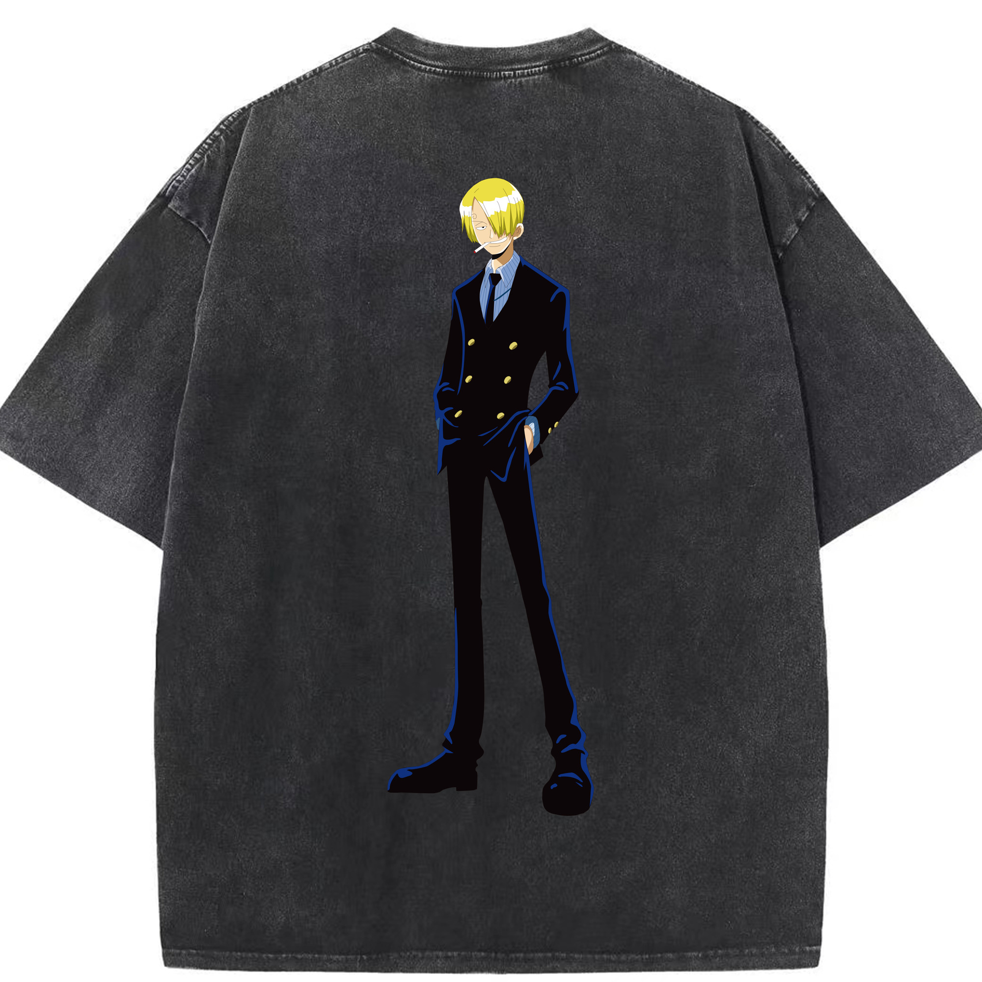 （画像用） ワンピース サンジ ONE PIECE Sanji 綿100% ヴィンテージ風 半袖Tシャツ（背面プリント）
