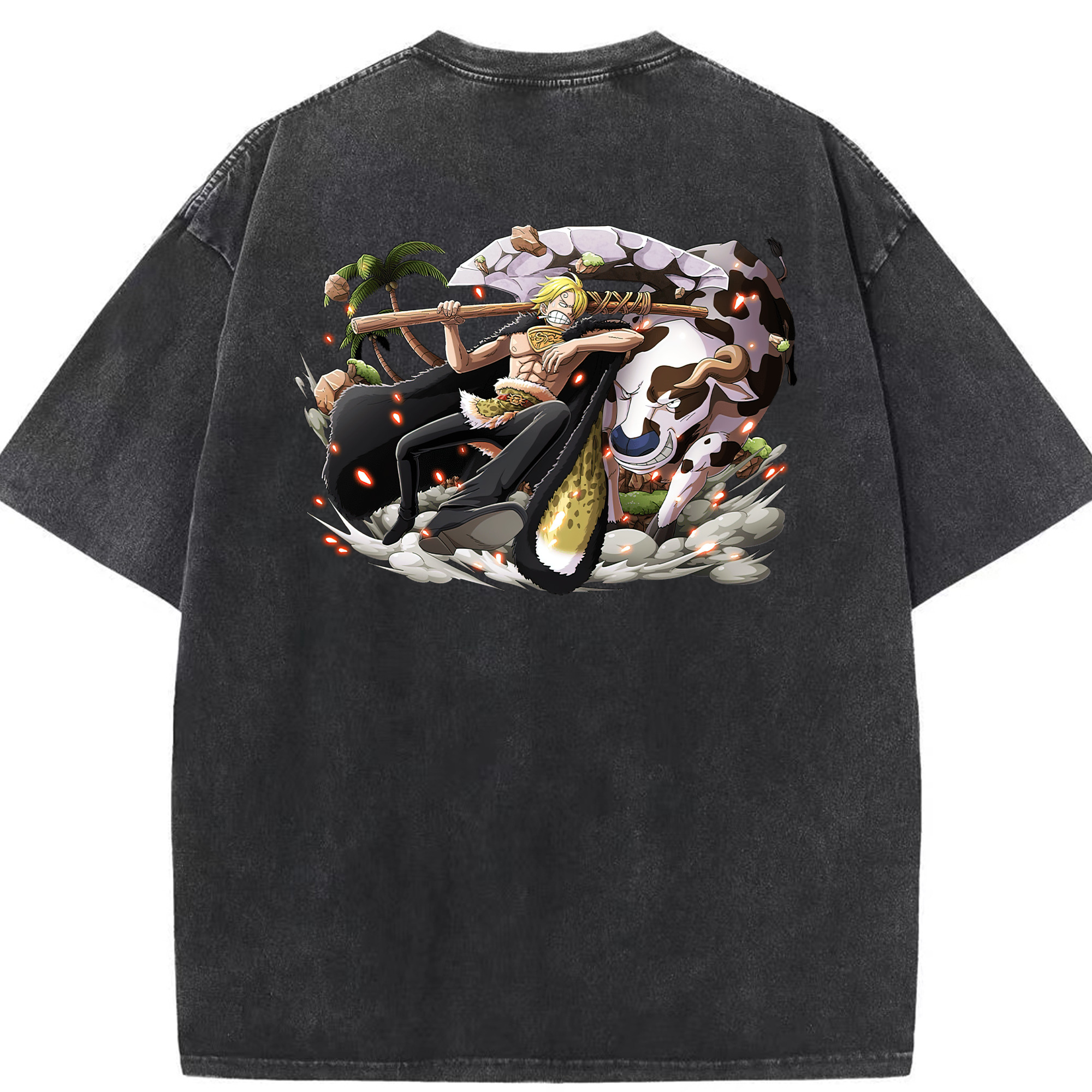 （画像用） ワンピース サンジ ONE PIECE Sanji 綿100% ヴィンテージ風 半袖Tシャツ（背面プリント）