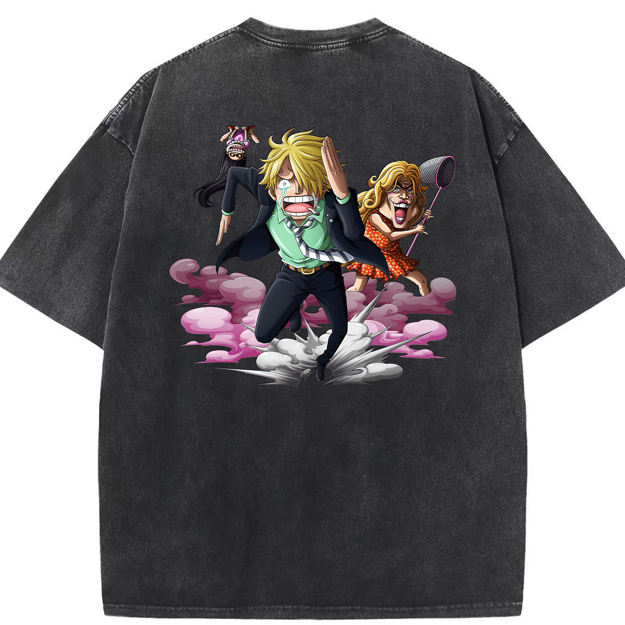（画像用） ワンピース サンジ ONE PIECE Sanji 綿100% ヴィンテージ風 半袖Tシャツ（背面プリント）