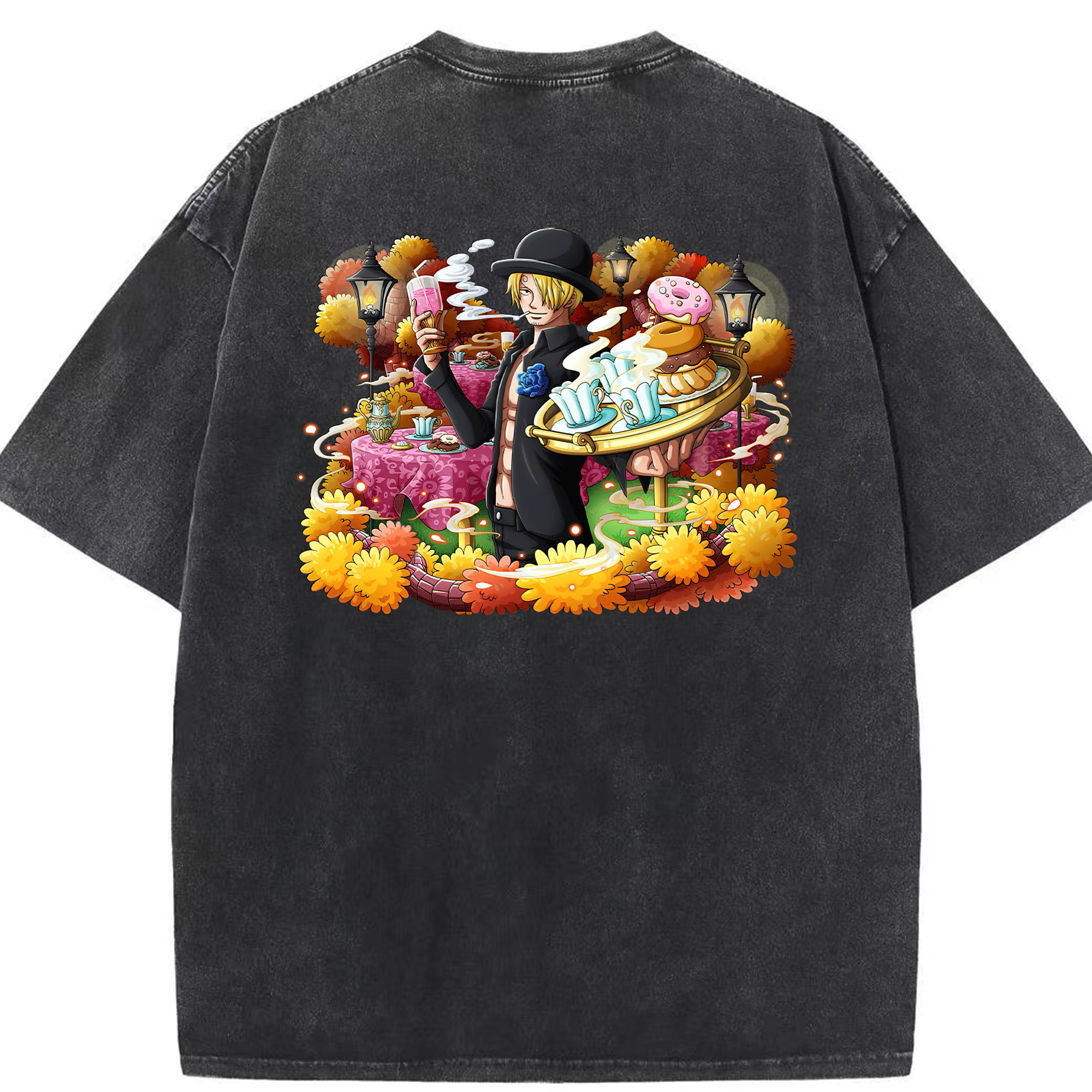 （画像用） ワンピース サンジ ONE PIECE Sanji 綿100% ヴィンテージ風 半袖Tシャツ（背面プリント）