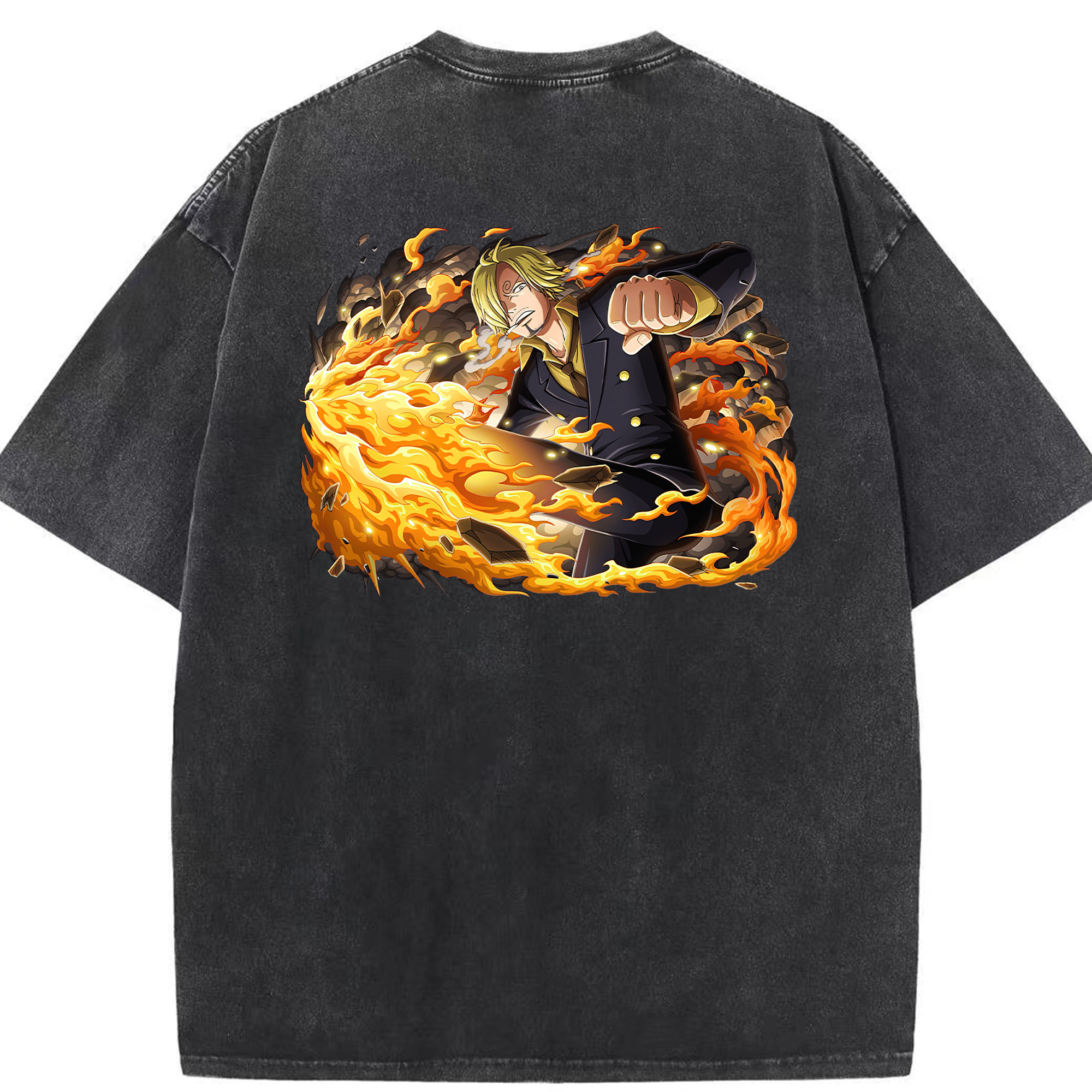 （画像用） ワンピース サンジ ONE PIECE Sanji 綿100% ヴィンテージ風 半袖Tシャツ（背面プリント）