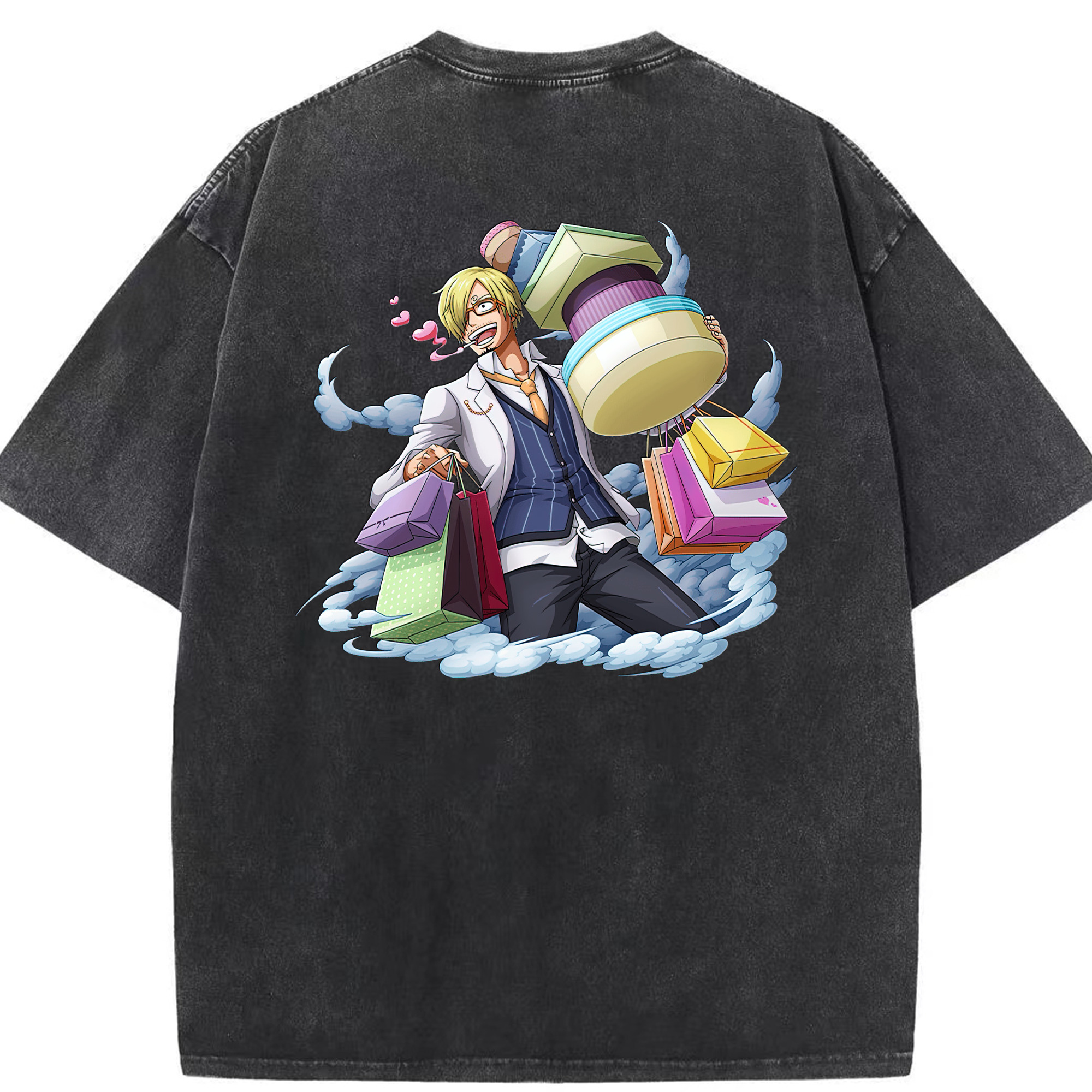 （画像用） ワンピース サンジ ONE PIECE Sanji 綿100% ヴィンテージ風 半袖Tシャツ（背面プリント）