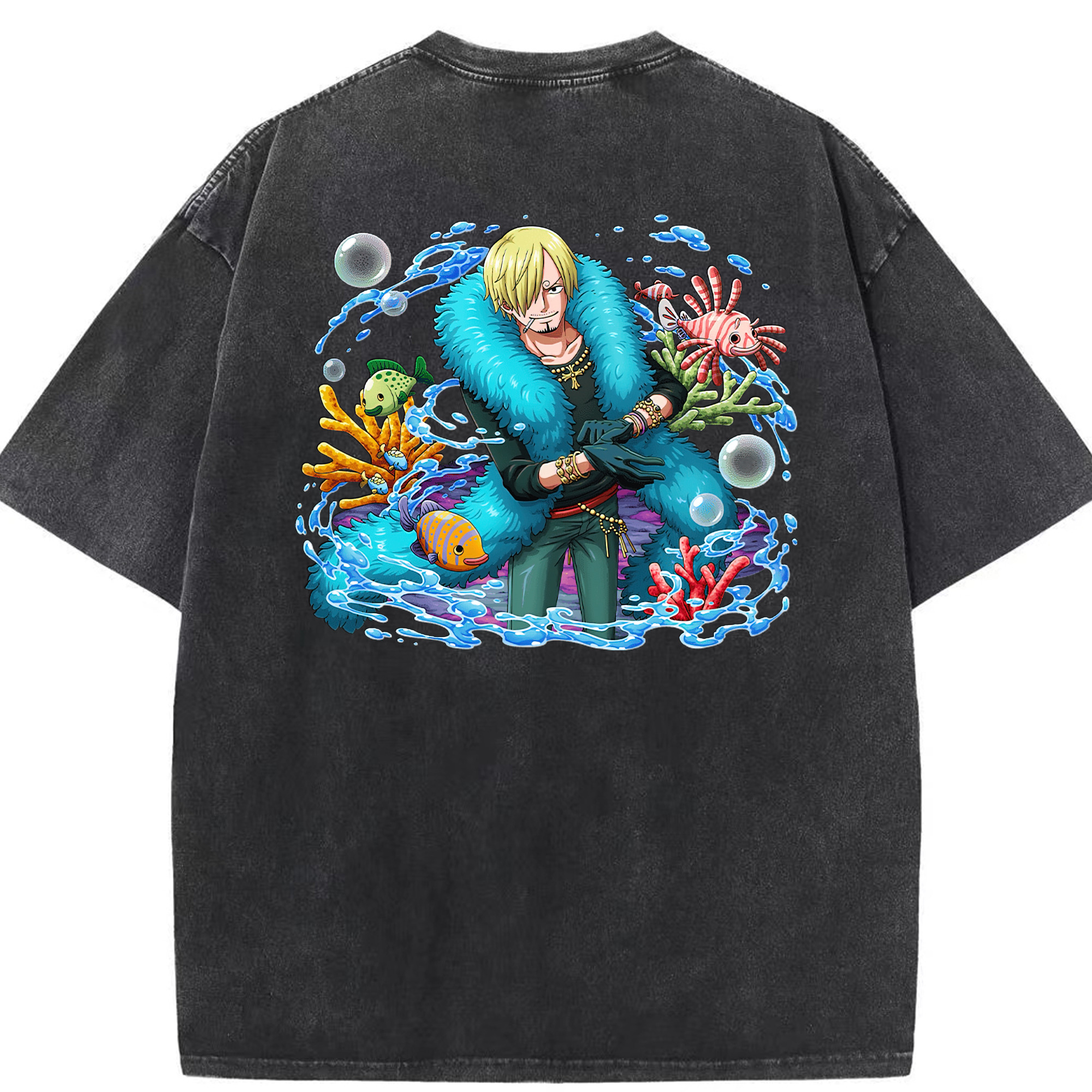 （画像用） ワンピース サンジ ONE PIECE Sanji 綿100% ヴィンテージ風 半袖Tシャツ（背面プリント）