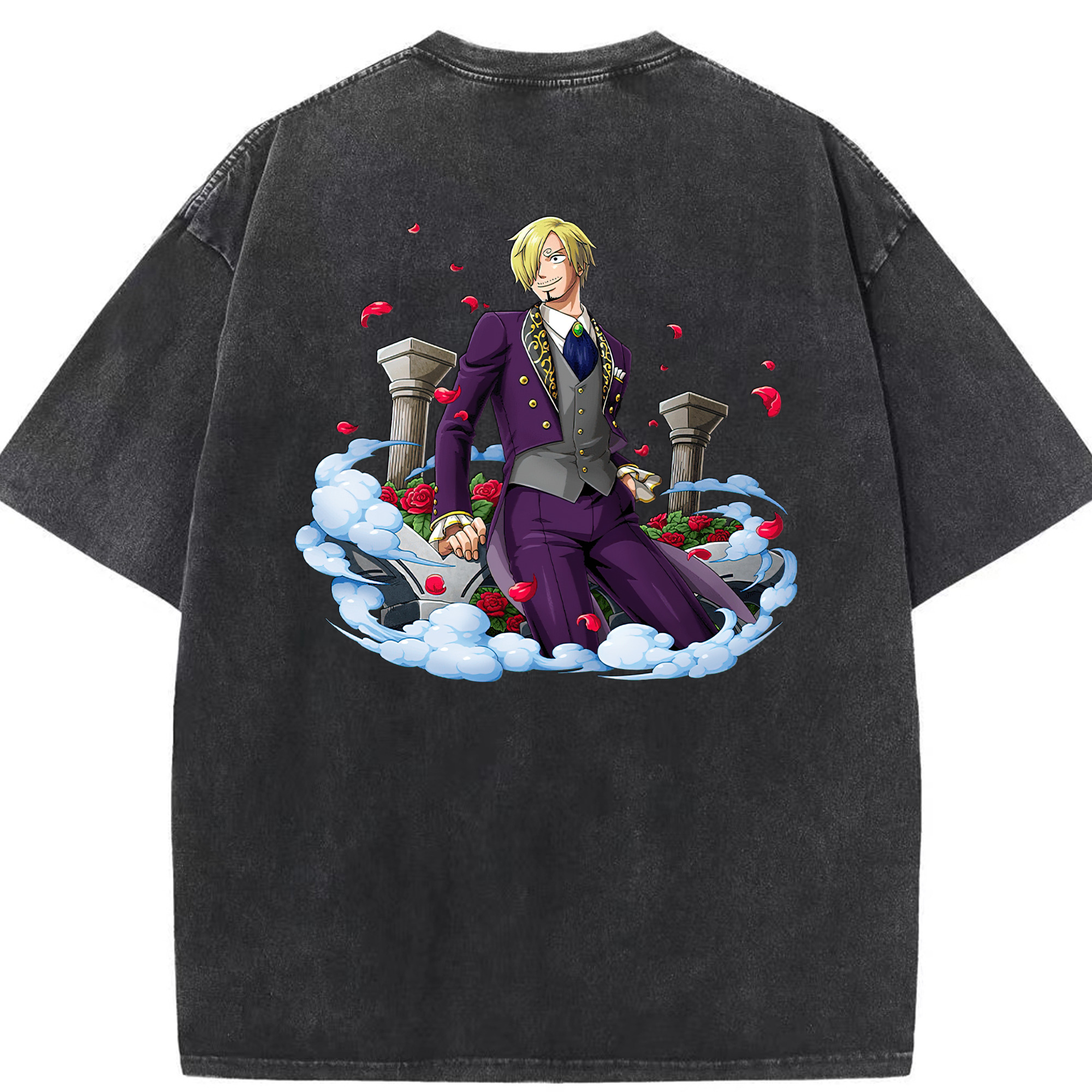 （画像用） ワンピース サンジ ONE PIECE Sanji 綿100% ヴィンテージ風 半袖Tシャツ（背面プリント）
