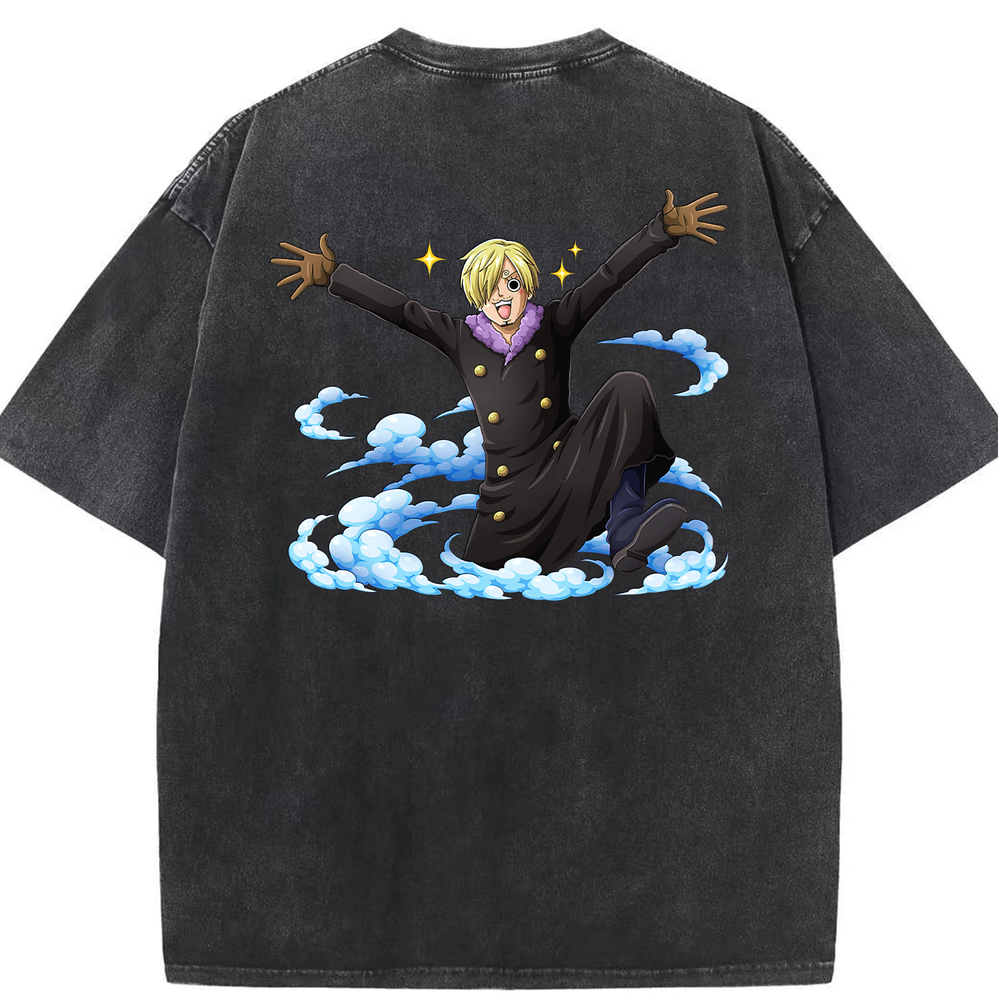 （画像用） ワンピース サンジ ONE PIECE Sanji 綿100% ヴィンテージ風 半袖Tシャツ（背面プリント）