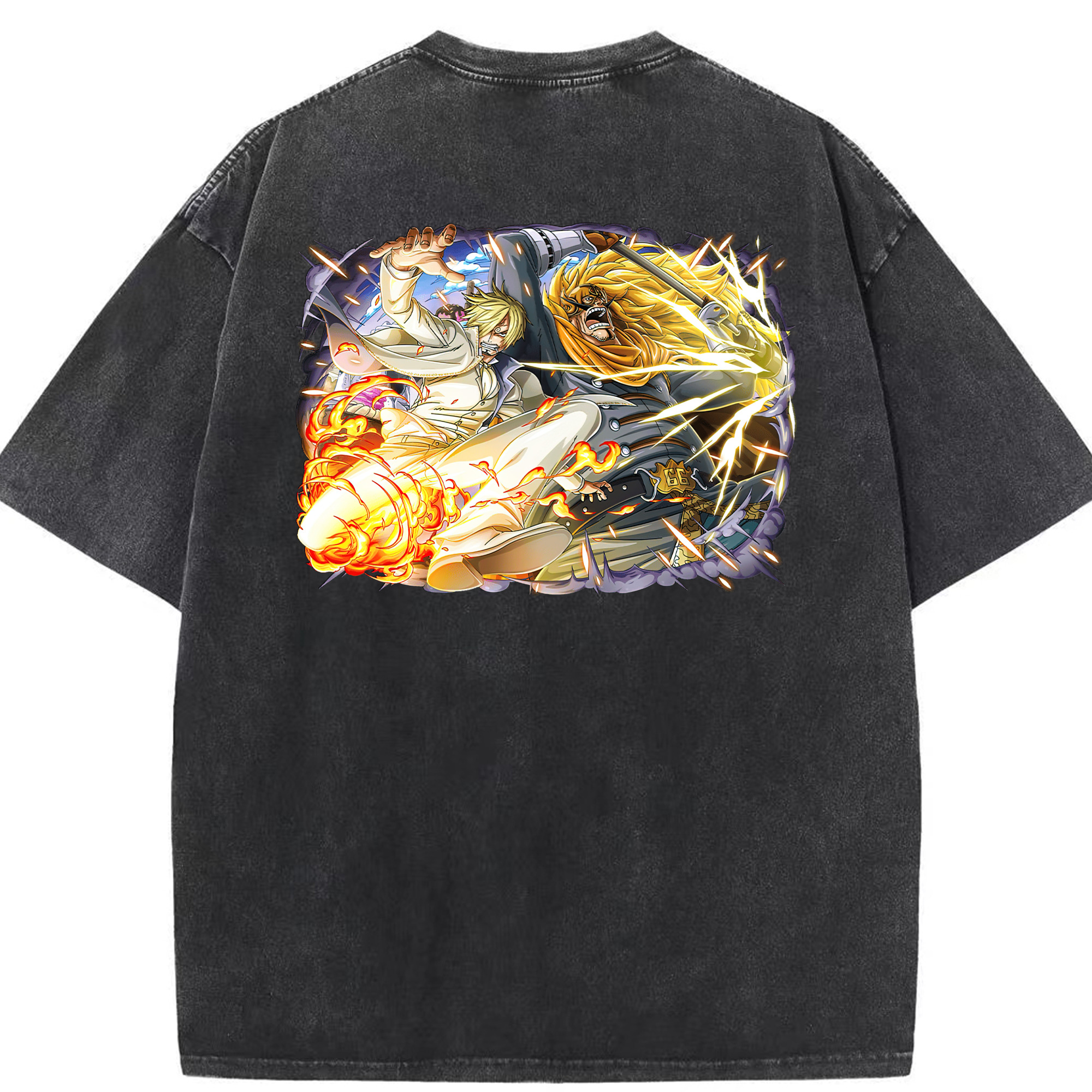 （画像用） ワンピース サンジ ONE PIECE Sanji 綿100% ヴィンテージ風 半袖Tシャツ（背面プリント）