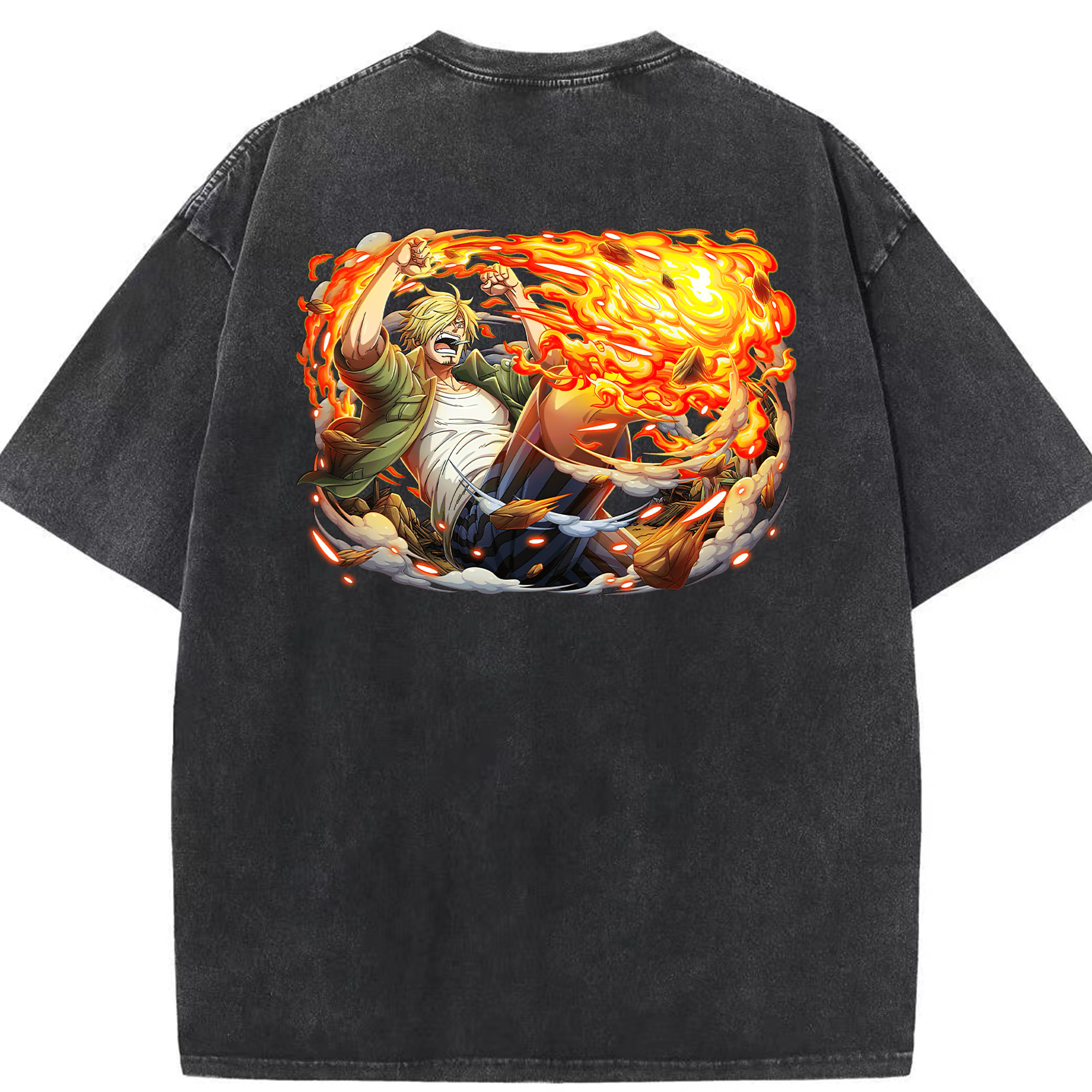 （画像用） ワンピース サンジ ONE PIECE Sanji 綿100% ヴィンテージ風 半袖Tシャツ（背面プリント）