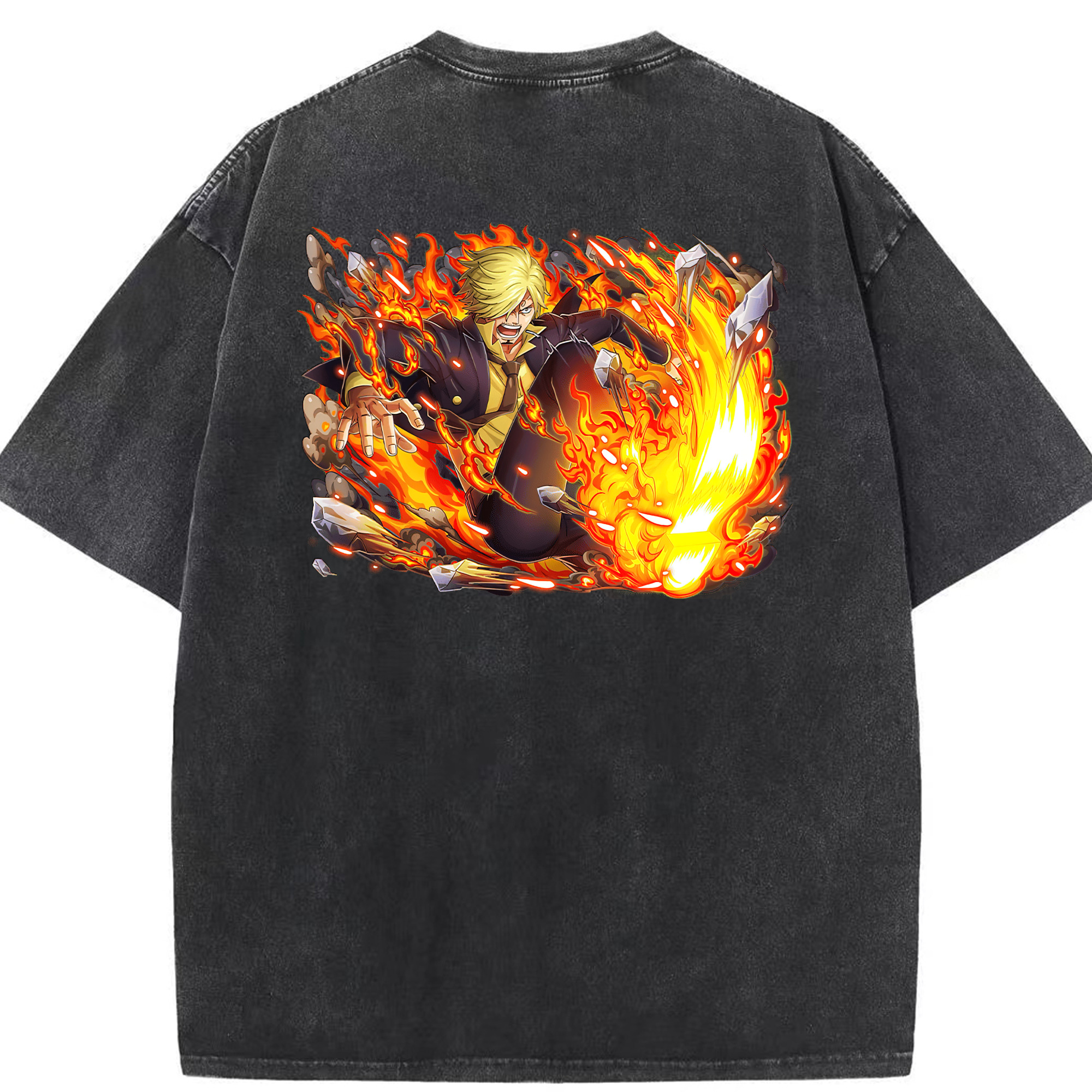 （画像用） ワンピース サンジ ONE PIECE Sanji 綿100% ヴィンテージ風 半袖Tシャツ（背面プリント）