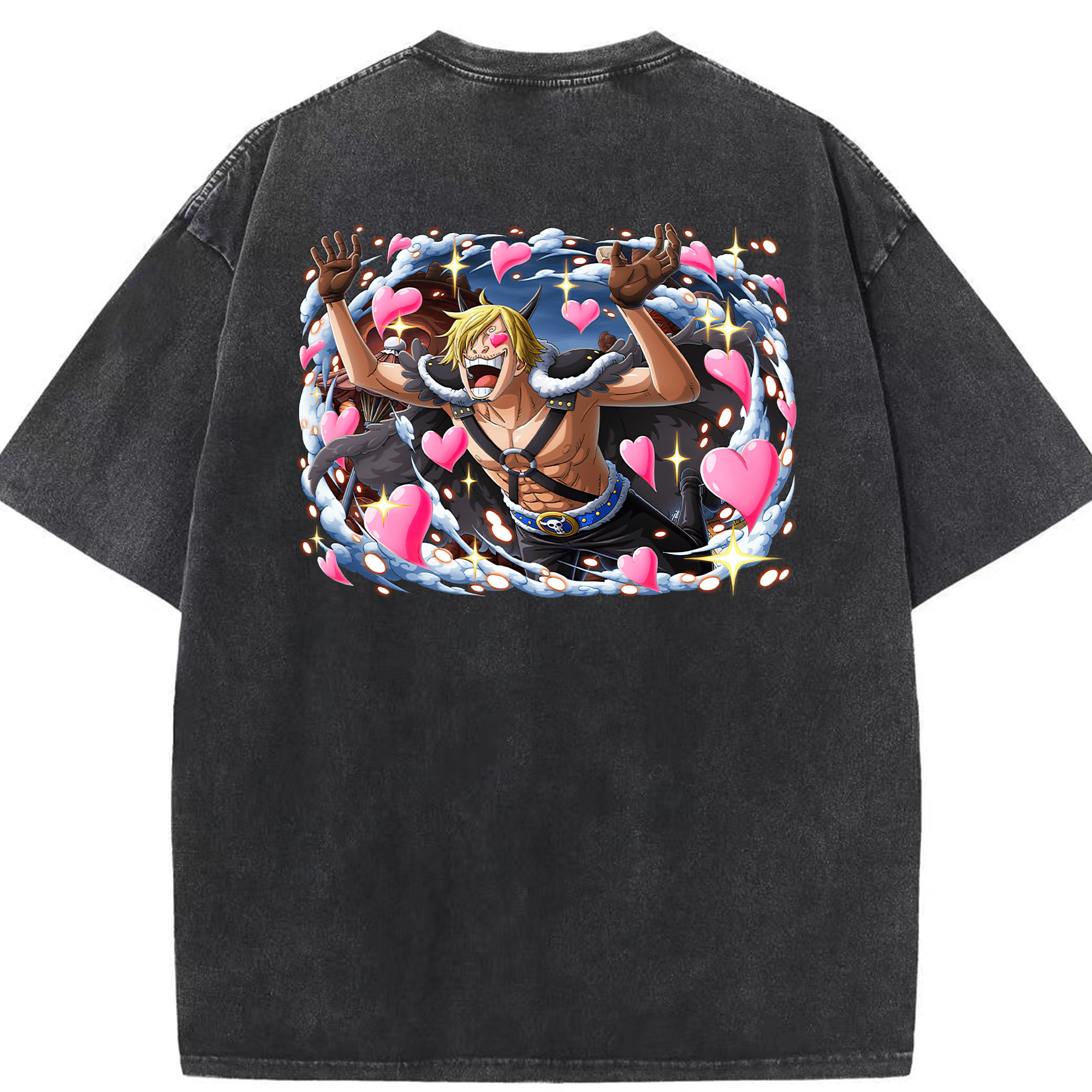 （画像用） ワンピース サンジ ONE PIECE Sanji 綿100% ヴィンテージ風 半袖Tシャツ（背面プリント）
