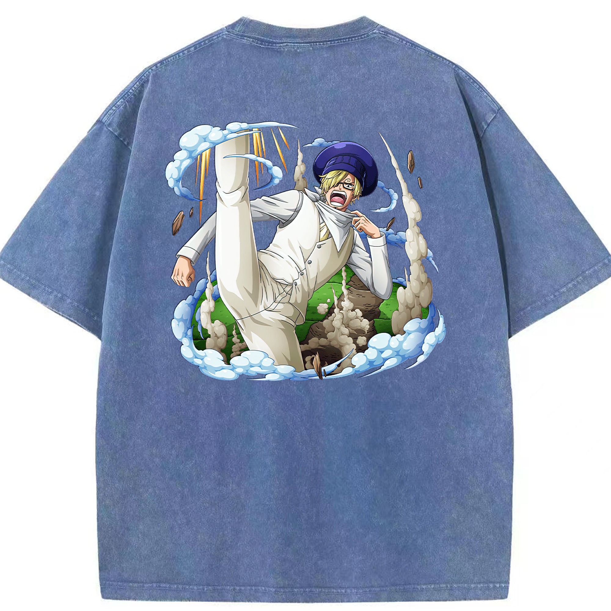 ワンピース サンジ ONE PIECE Sanji 綿100% ヴィンテージ風 半袖Tシャツ（背面プリント）