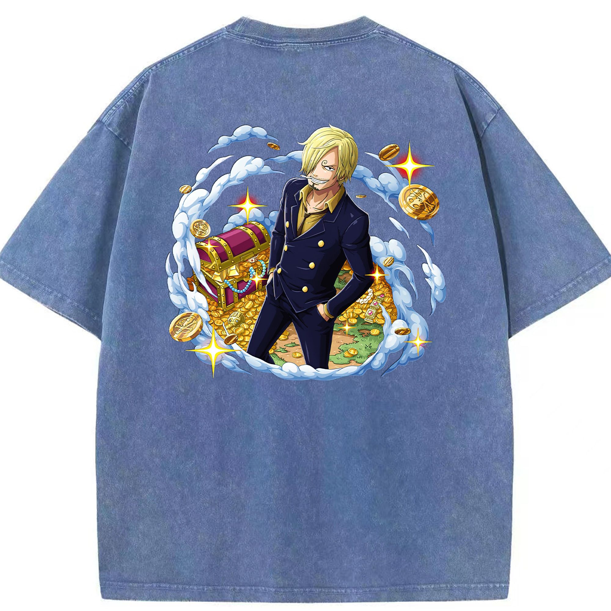 ワンピース サンジ ONE PIECE Sanji 綿100% ヴィンテージ風 半袖Tシャツ（背面プリント）