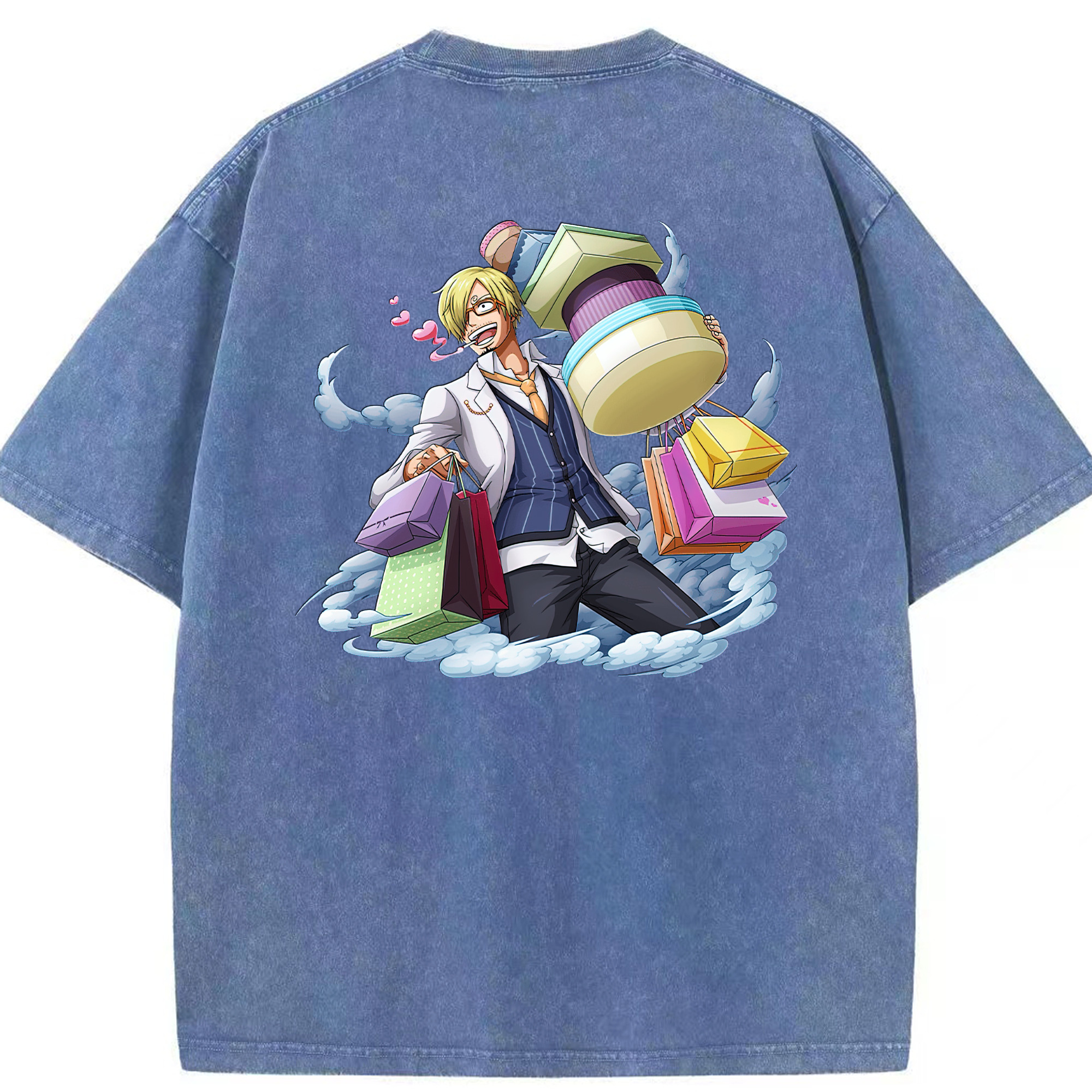 （画像用） ワンピース サンジ ONE PIECE Sanji 綿100% ヴィンテージ風 半袖Tシャツ（背面プリント）