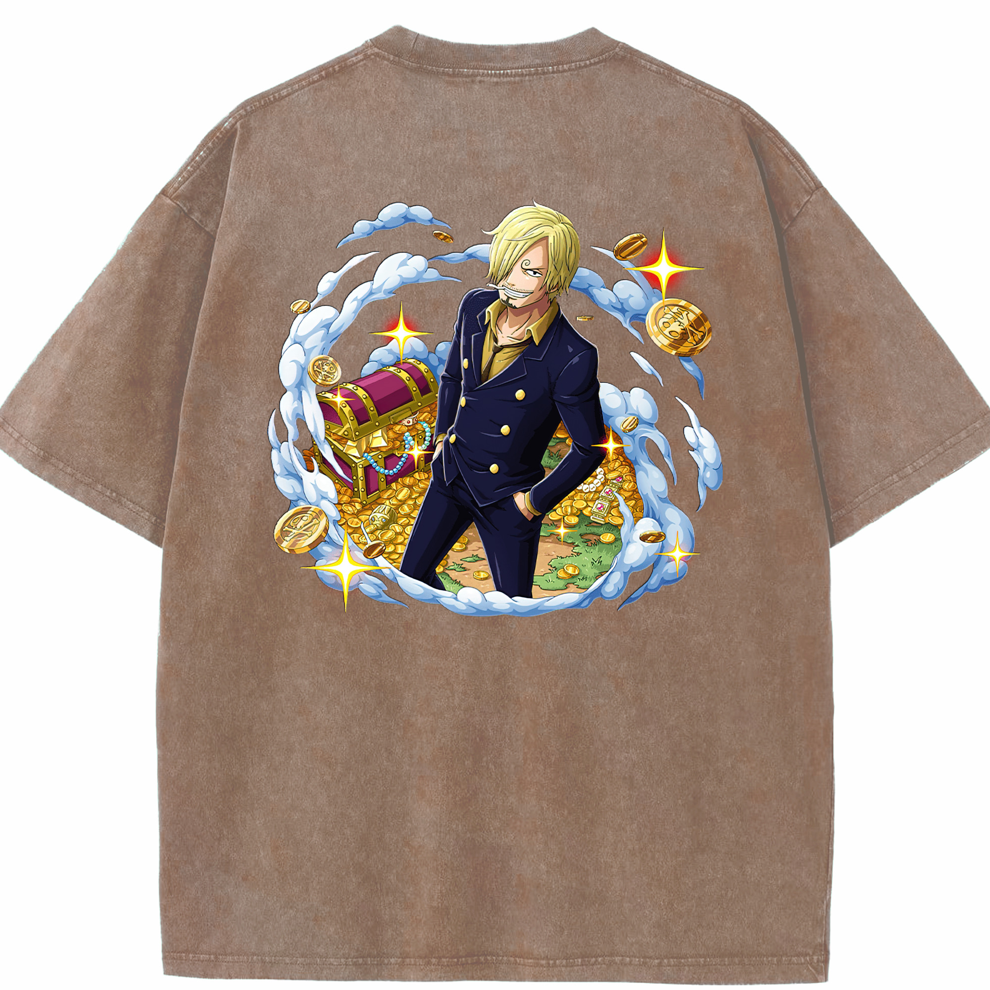 ワンピース サンジ ONE PIECE Sanji 綿100% ヴィンテージ風 半袖Tシャツ（背面プリント）