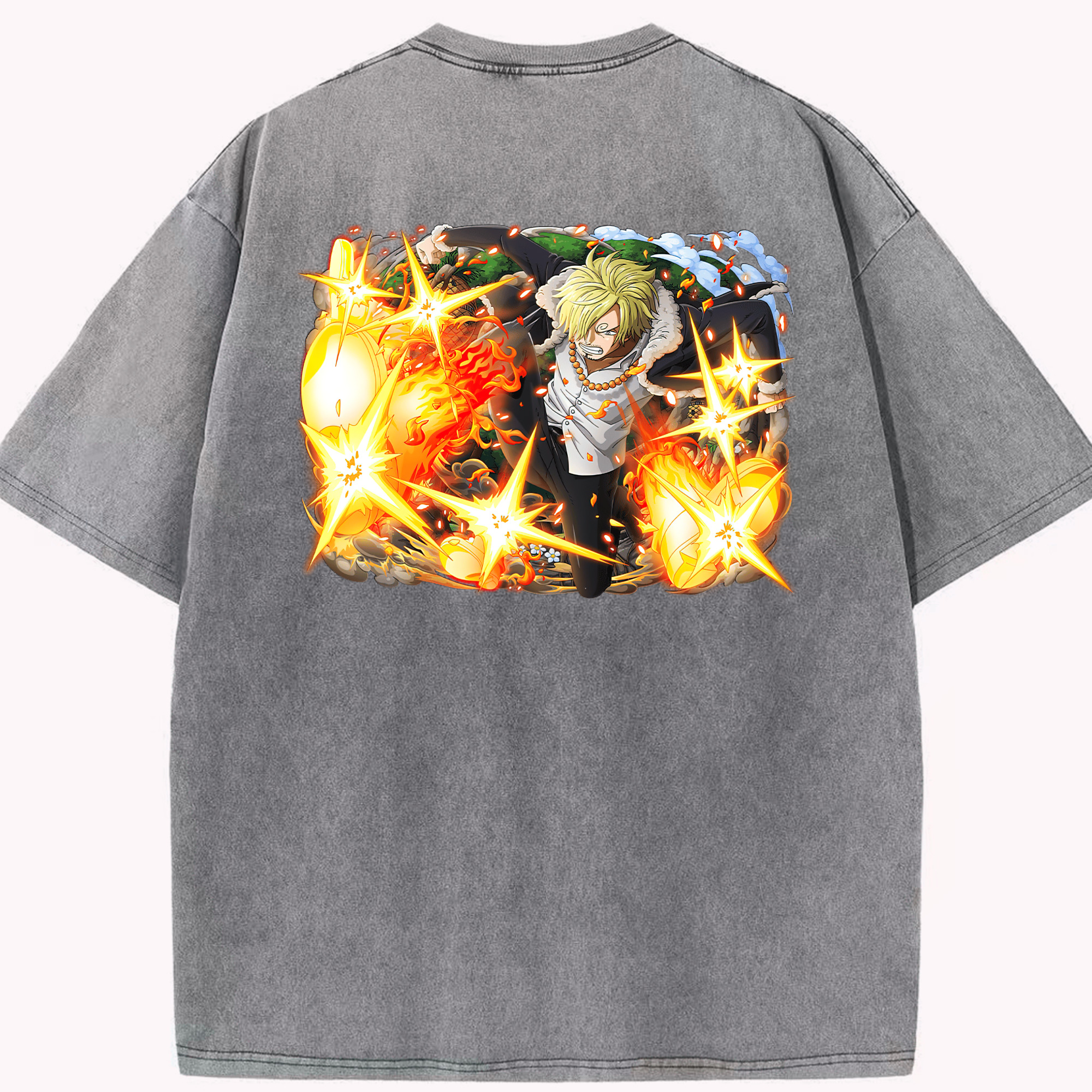 ワンピース サンジ ONE PIECE Sanji 綿100% ヴィンテージ風 半袖Tシャツ（背面プリント）