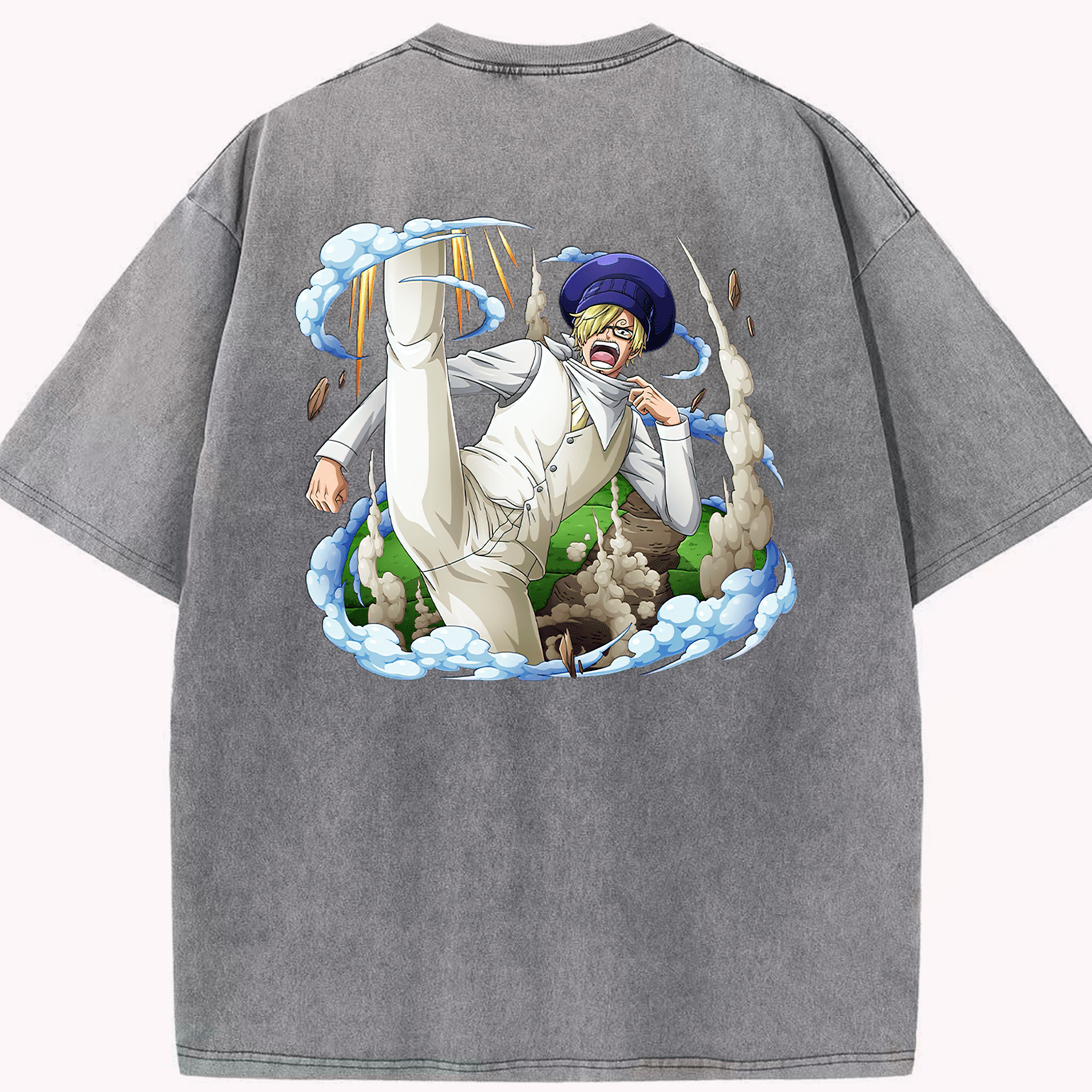 ワンピース サンジ ONE PIECE Sanji 綿100% ヴィンテージ風 半袖Tシャツ（背面プリント）