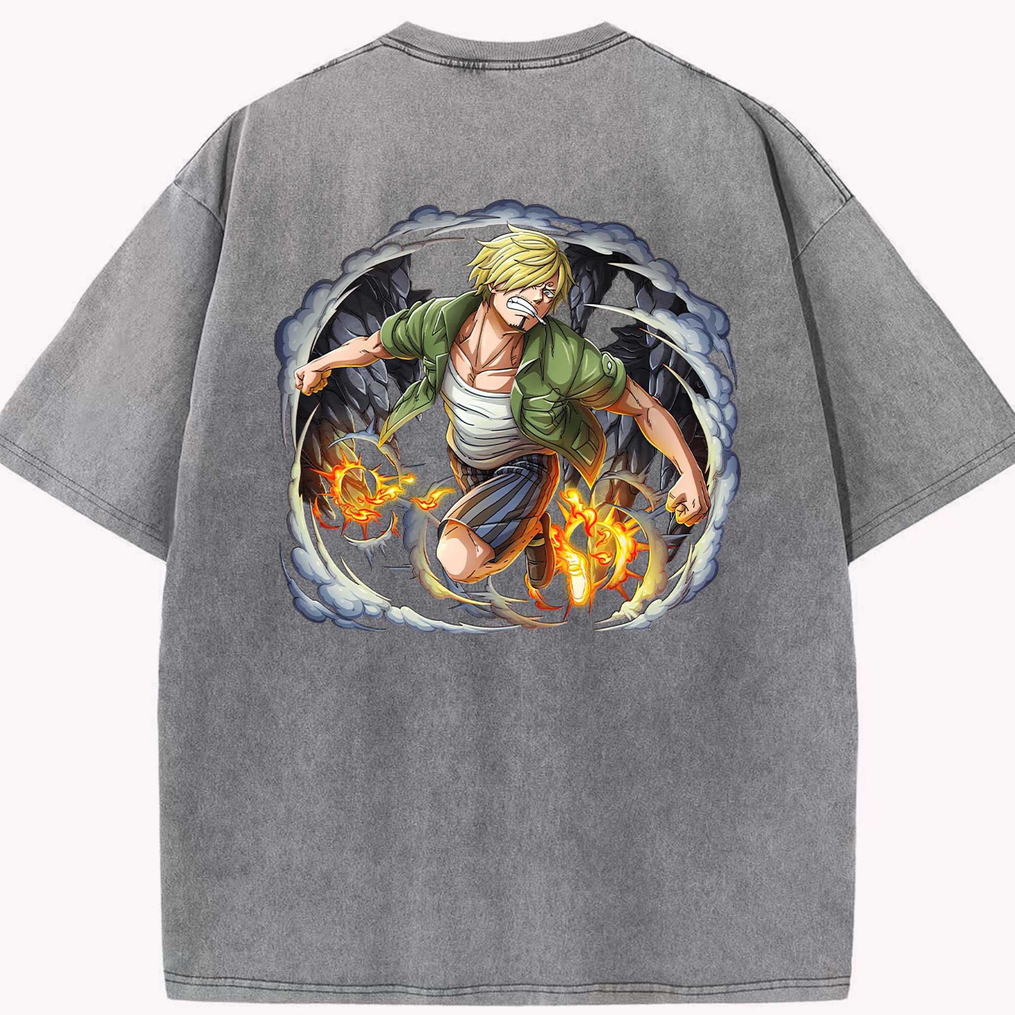 ワンピース サンジ ONE PIECE Sanji 綿100% ヴィンテージ風 半袖Tシャツ（背面プリント）