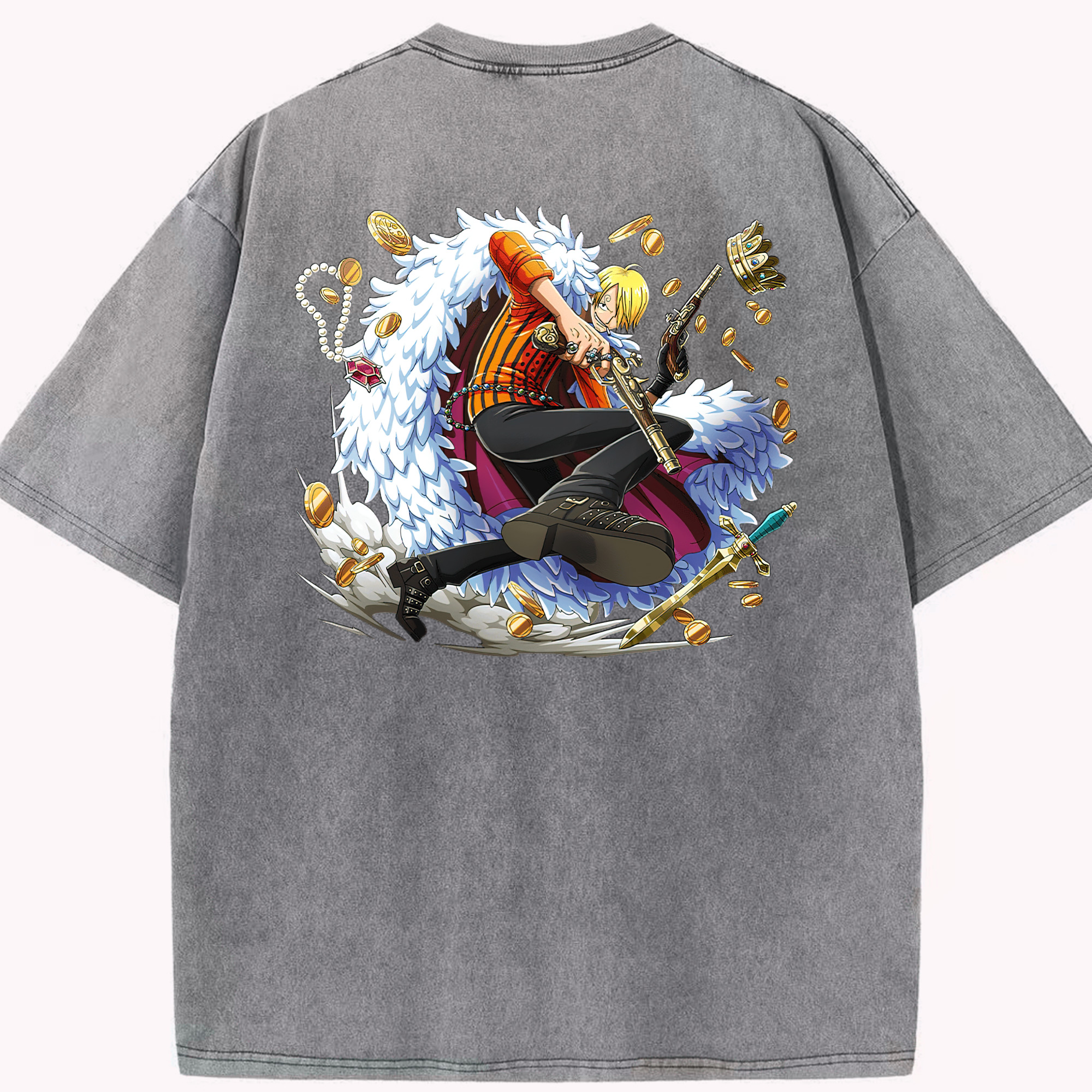 ワンピース サンジ ONE PIECE Sanji 綿100% ヴィンテージ風 半袖Tシャツ（背面プリント）