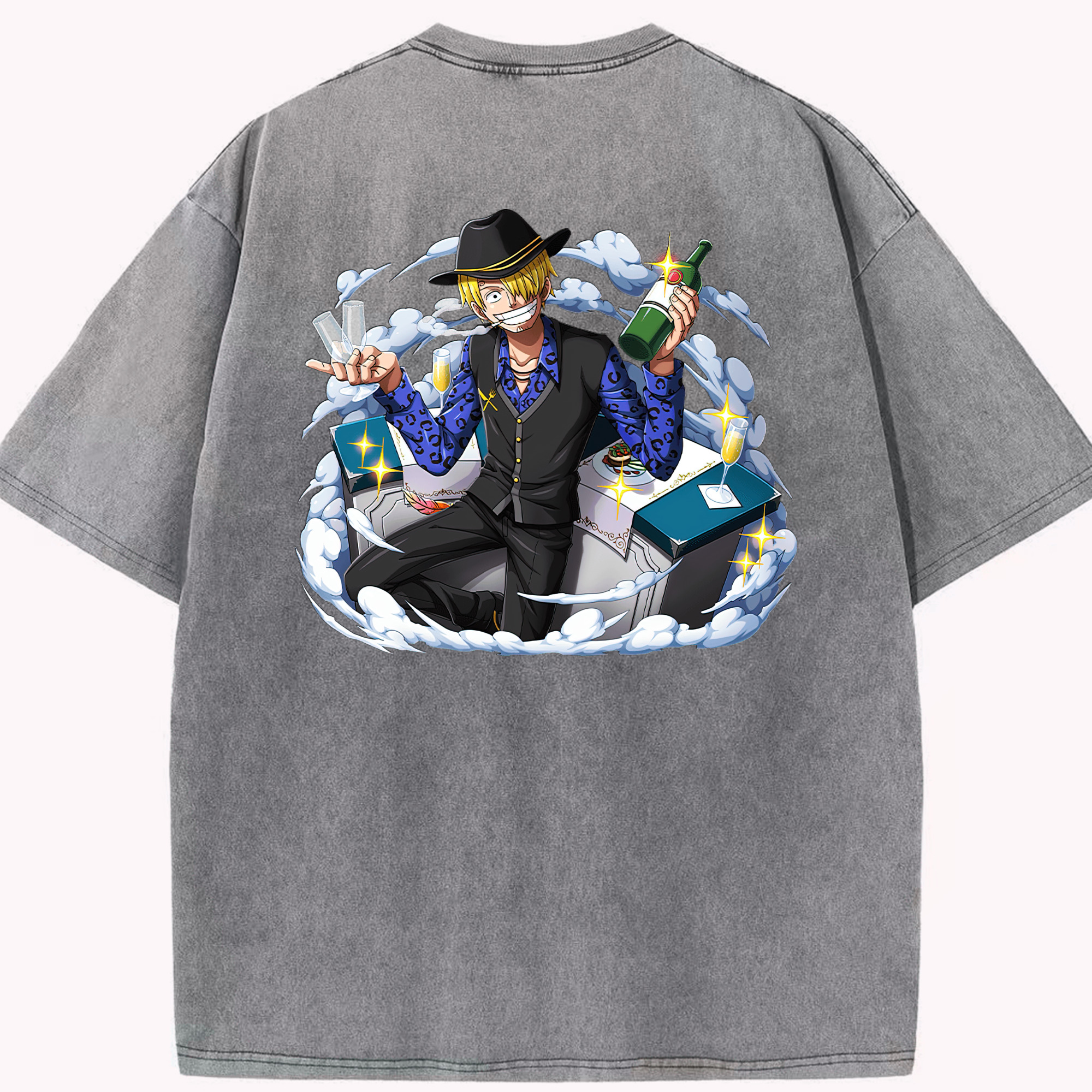 ワンピース サンジ ONE PIECE Sanji 綿100% ヴィンテージ風 半袖Tシャツ（背面プリント）