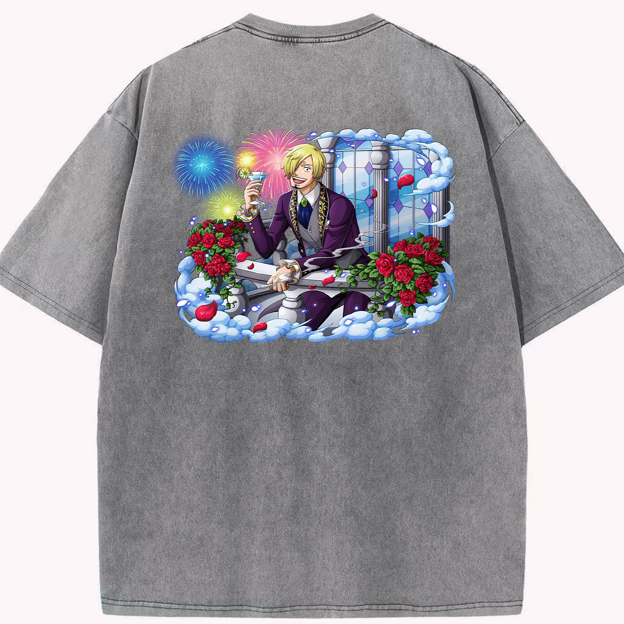 ワンピース サンジ ONE PIECE Sanji 綿100% ヴィンテージ風 半袖Tシャツ（背面プリント）