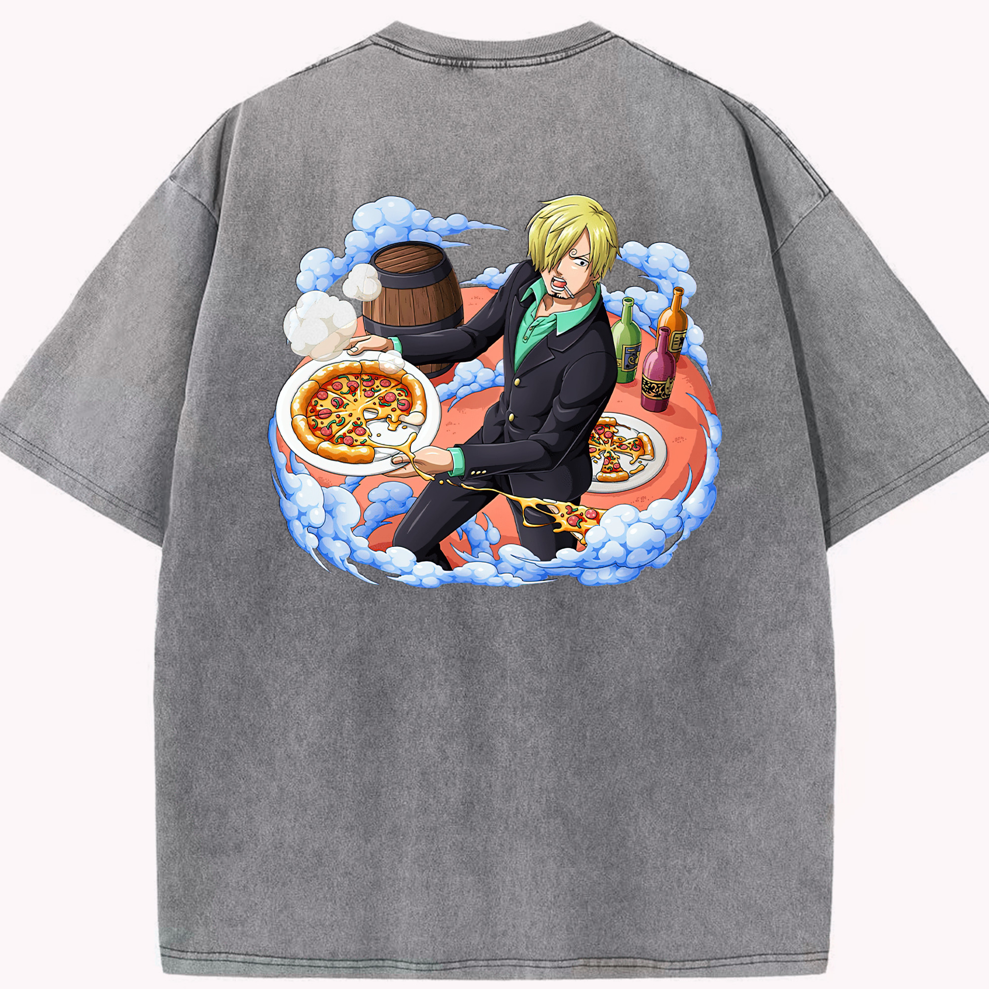 ワンピース サンジ ONE PIECE Sanji 綿100% ヴィンテージ風 半袖Tシャツ（背面プリント）