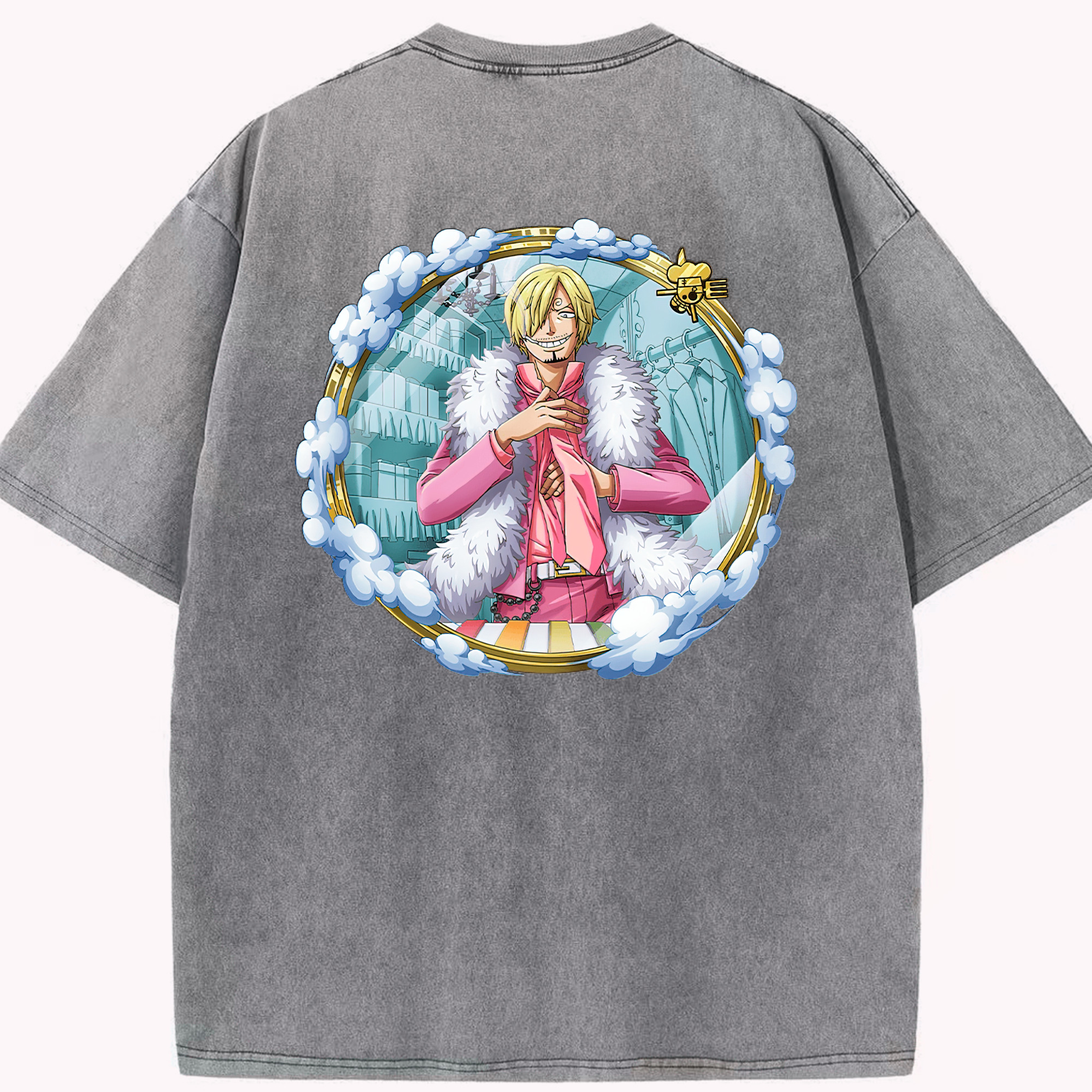 ワンピース サンジ ONE PIECE Sanji 綿100% ヴィンテージ風 半袖Tシャツ（背面プリント）
