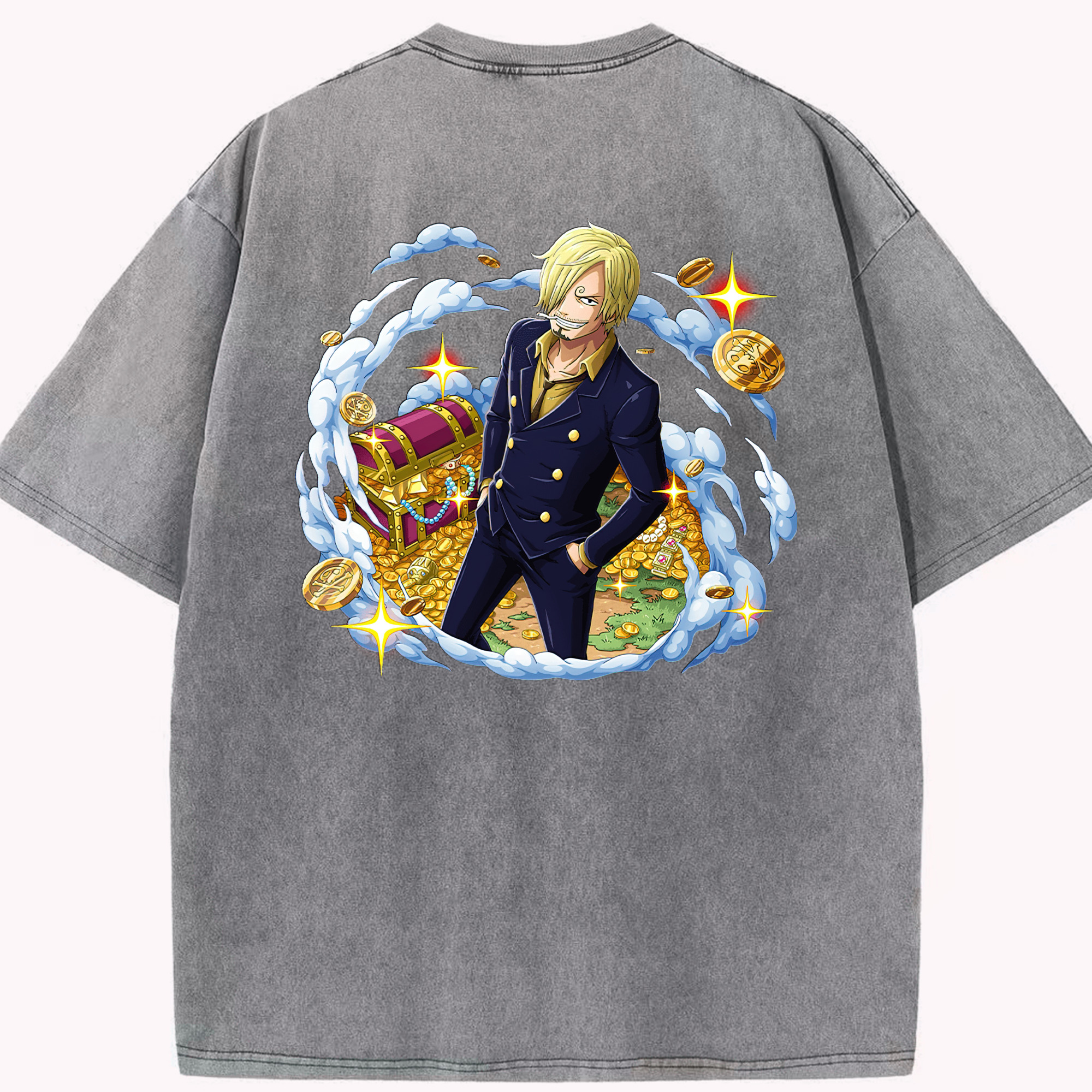 ワンピース サンジ ONE PIECE Sanji 綿100% ヴィンテージ風 半袖Tシャツ（背面プリント）
