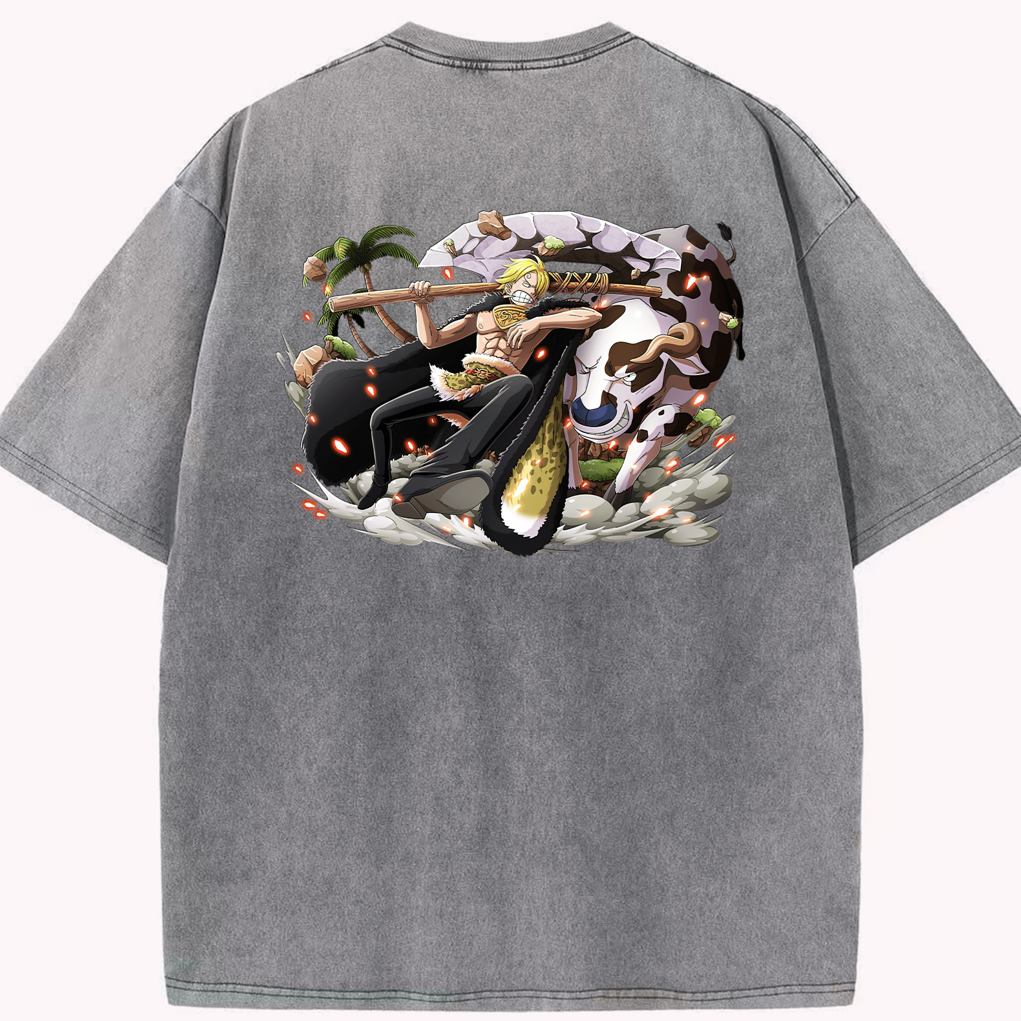 ワンピース サンジ ONE PIECE Sanji 綿100% ヴィンテージ風 半袖Tシャツ（背面プリント）