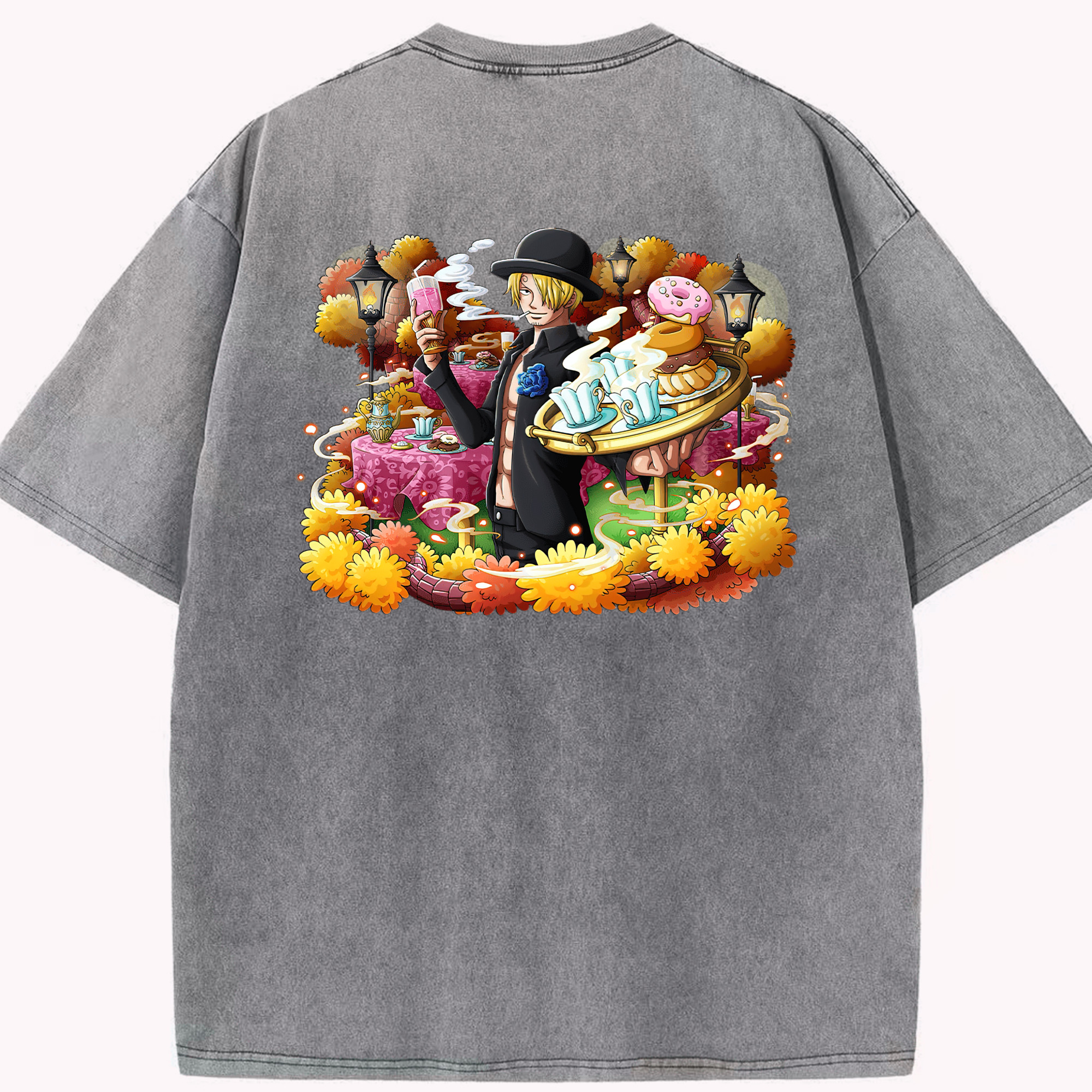 ワンピース サンジ ONE PIECE Sanji 綿100% ヴィンテージ風 半袖Tシャツ（背面プリント）