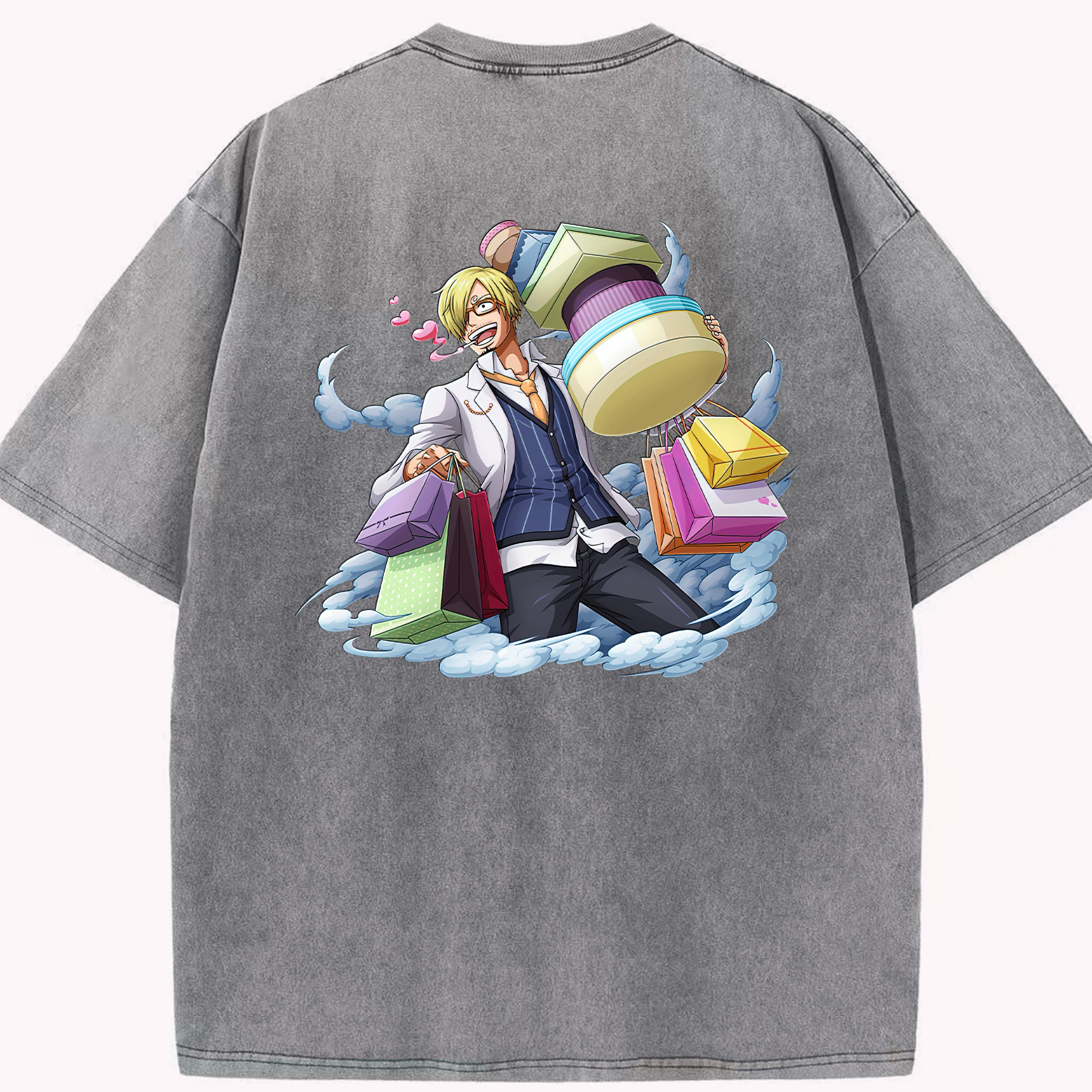 （画像用） ワンピース サンジ ONE PIECE Sanji 綿100% ヴィンテージ風 半袖Tシャツ（背面プリント）