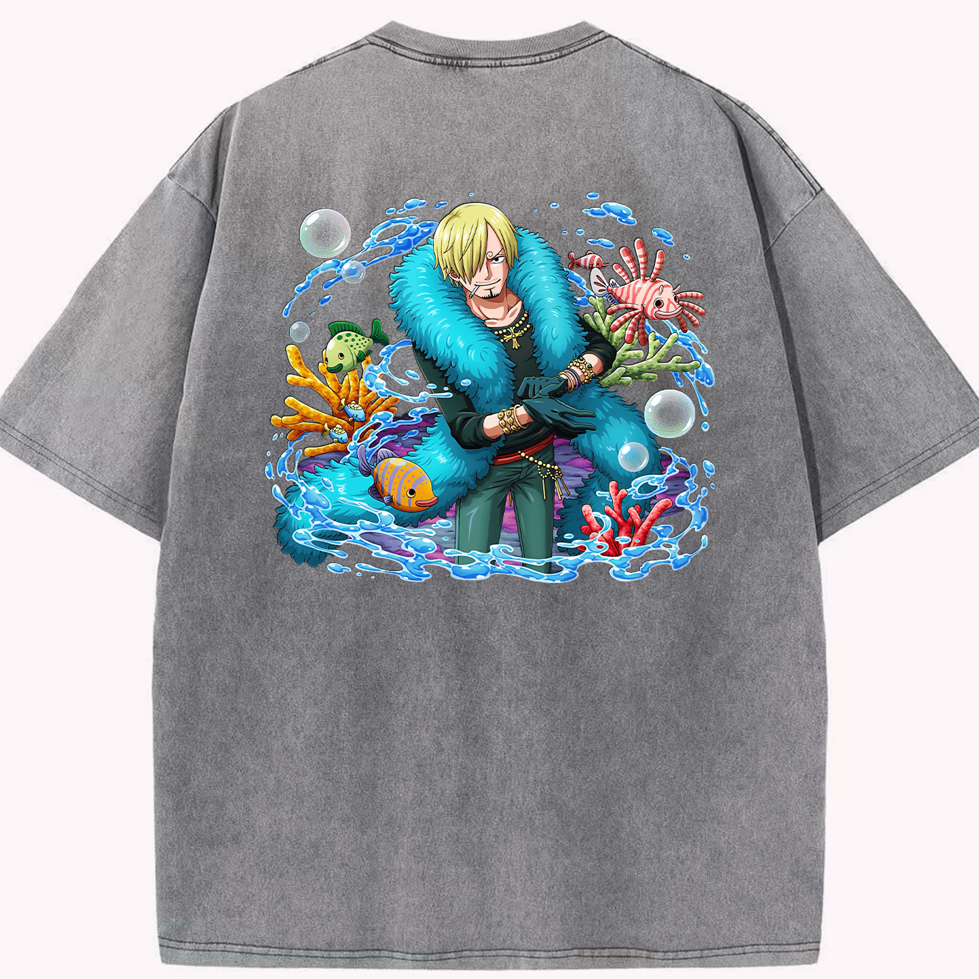 ワンピース サンジ ONE PIECE Sanji 綿100% ヴィンテージ風 半袖Tシャツ（背面プリント）