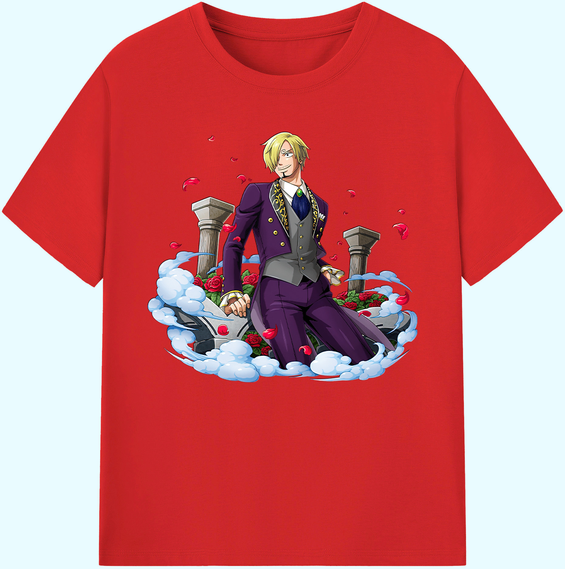 （画像用） ワンピース サンジ ONE PIECE Sanji 綿100％ メンズ半袖Tシャツ｜肌触りやわらか＆通気性