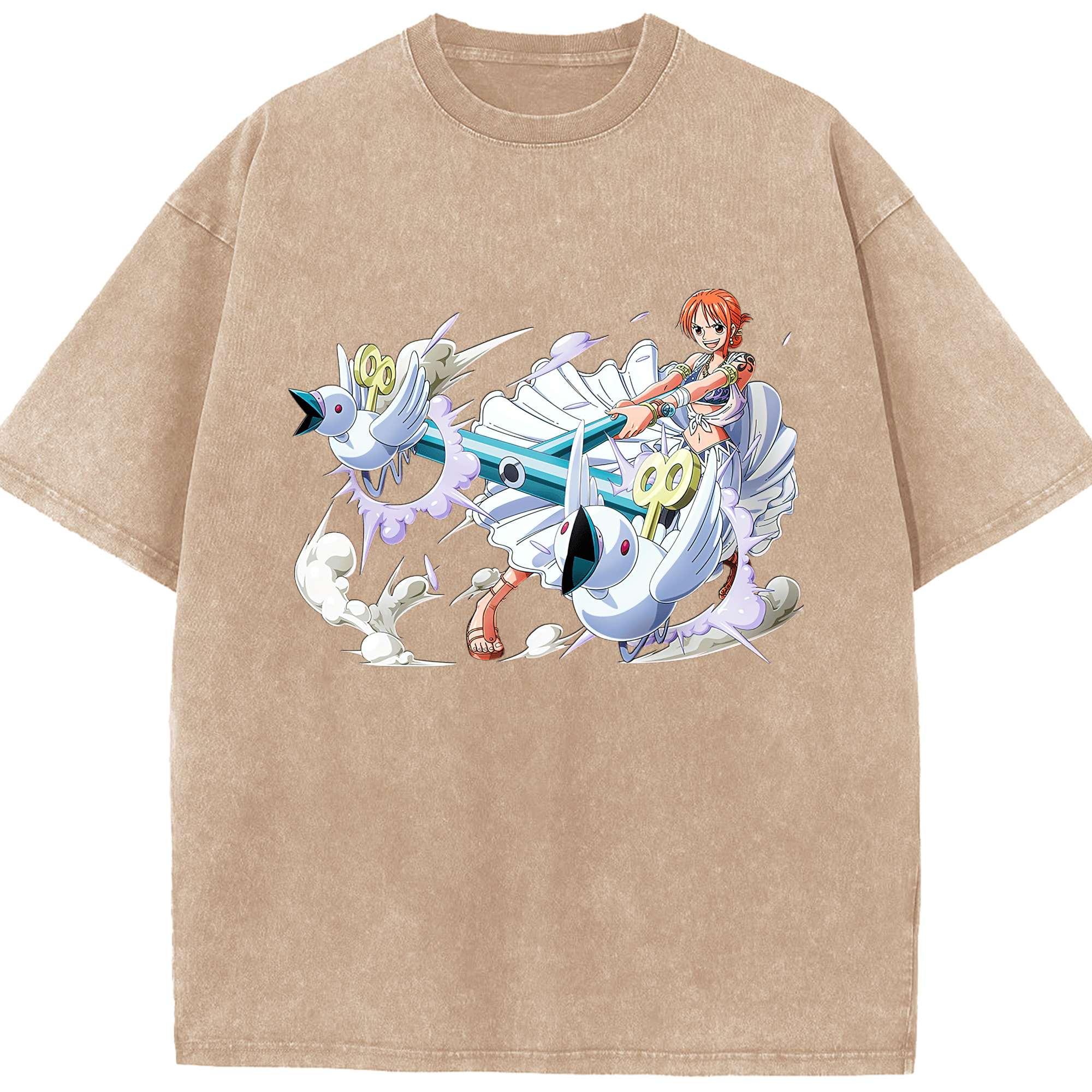 （画像用） ワンピース ナミ ONE PIECE Nami 綿100% ヴィンテージ風 半袖Tシャツ（フロントプリント）