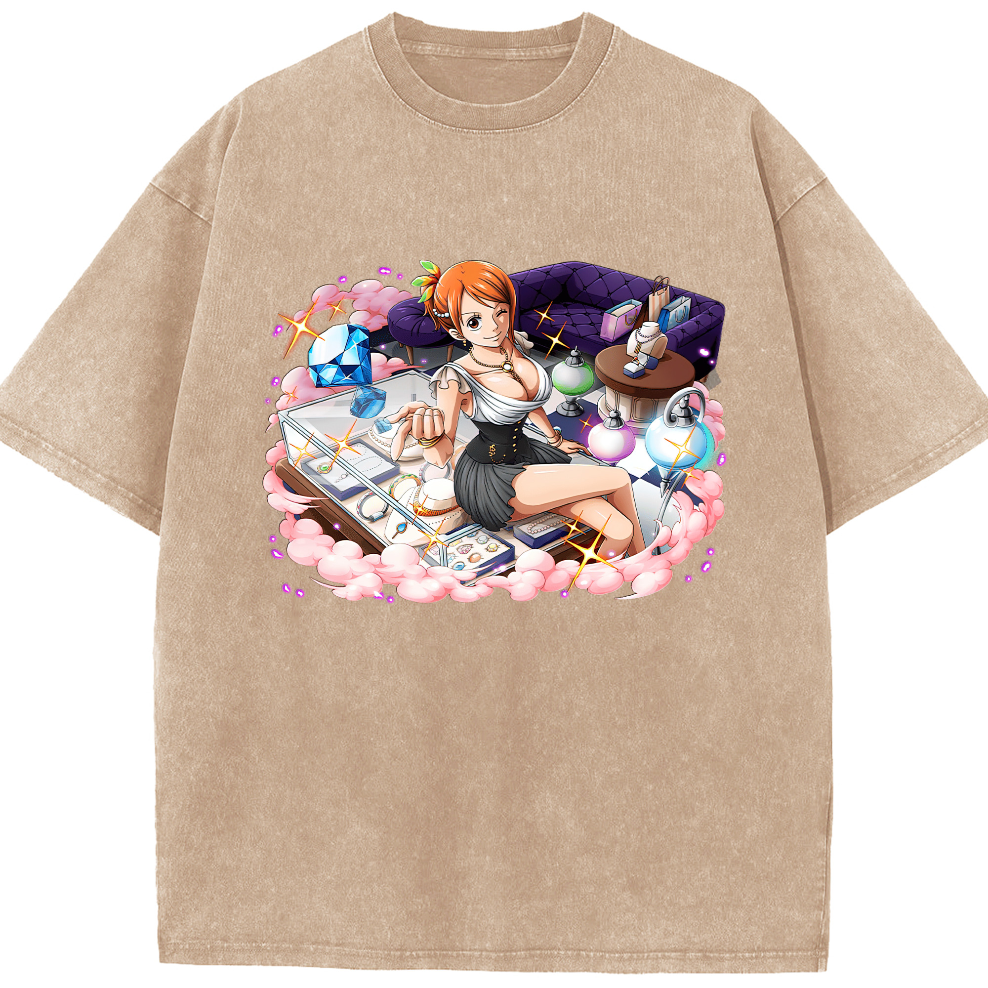 ワンピース ナミ ONE PIECE Nami 綿100% ヴィンテージ風 半袖Tシャツ（フロントプリント）